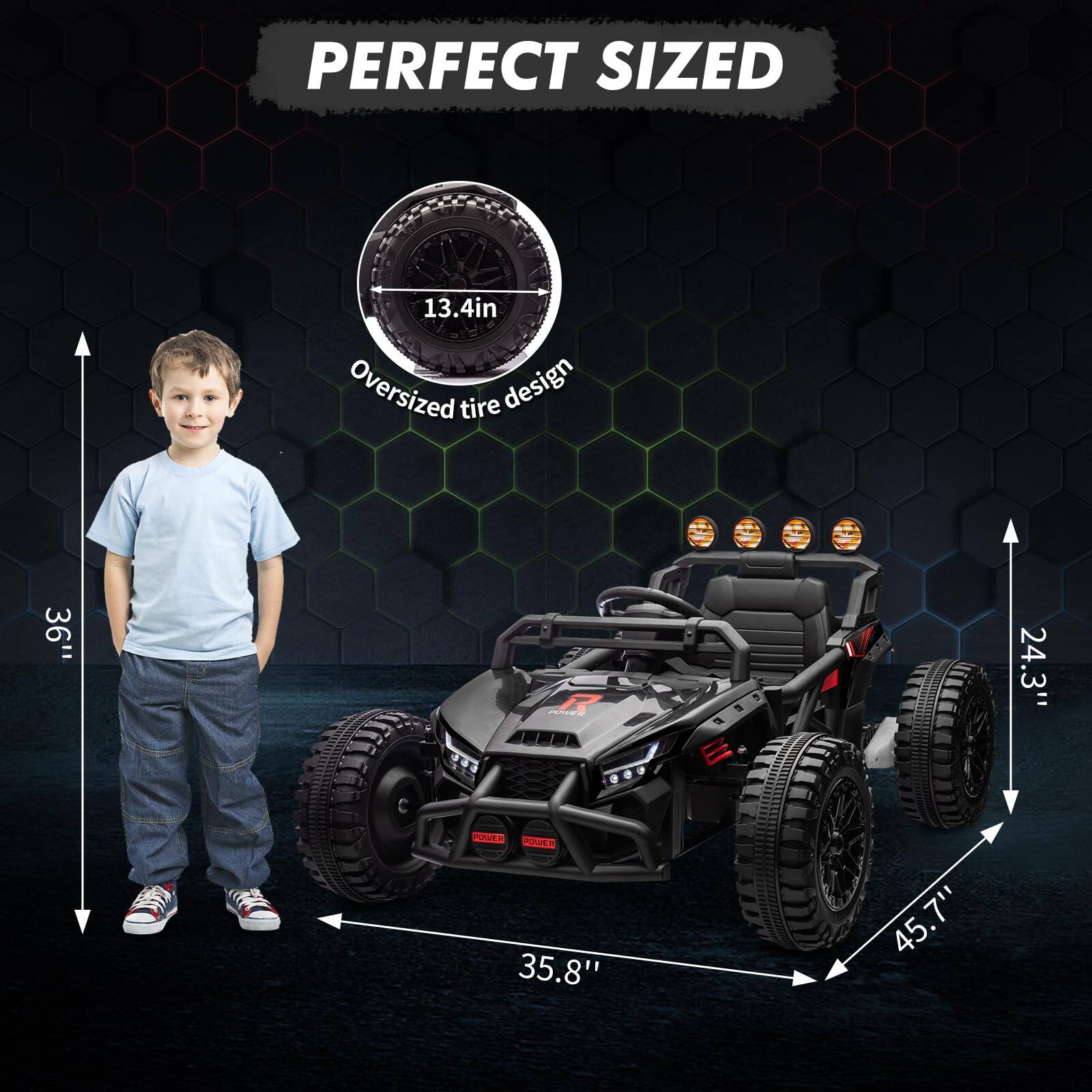 PERFECT SIZED

Oversized tire design 13.4in

36"  
35.8"  
45.7"  
24.3"