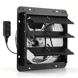 VEVOR - 12 inch Shutter Exhaust Fan Wall-Mount Variable Speed Temperature, Automatic Louvers Sturdy Steel Housing, Low Noise - Black