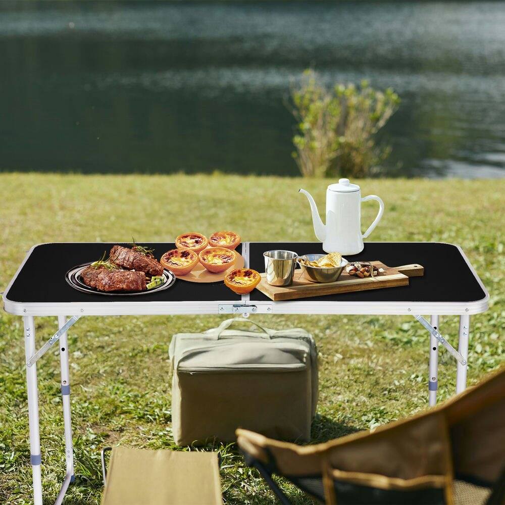 Alt View 5. Resenkos - Resenkos Portable Multi-Use Folding Table 4Ft - Wood Grain Design, Versatile Tabletop For Home, Outdoor Events, Black - Black.