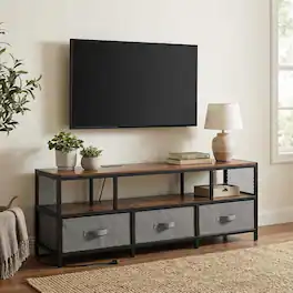 Pefilos - TV Stand Fits 65 Inch TV, Built-in Power Outlets USB Charging Station, TV Cabinet - Brown