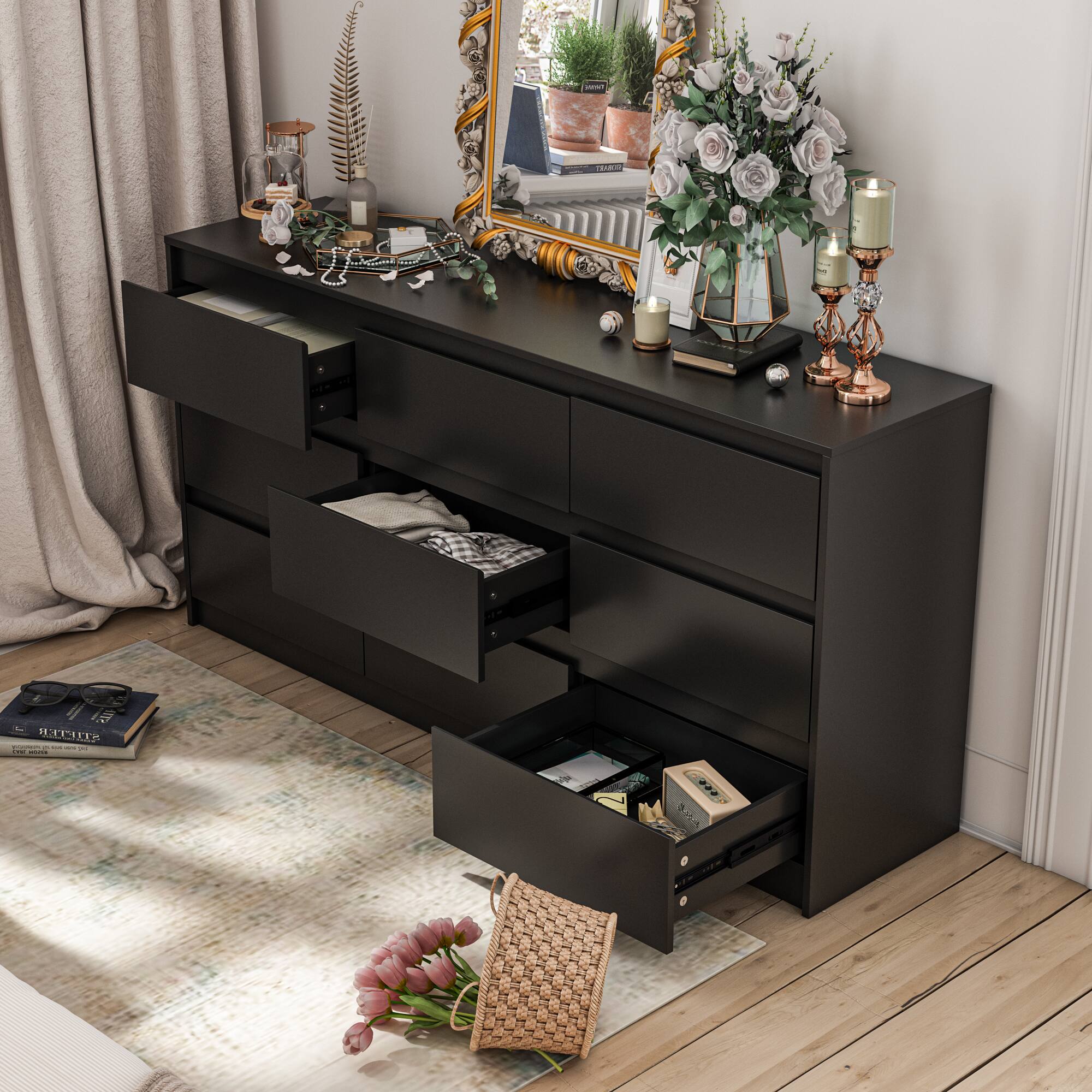 Back. Famapy - Famapy 9 - Drawer Dresser: Elevate Bedroom Elegance with Sleek Storage - Black.