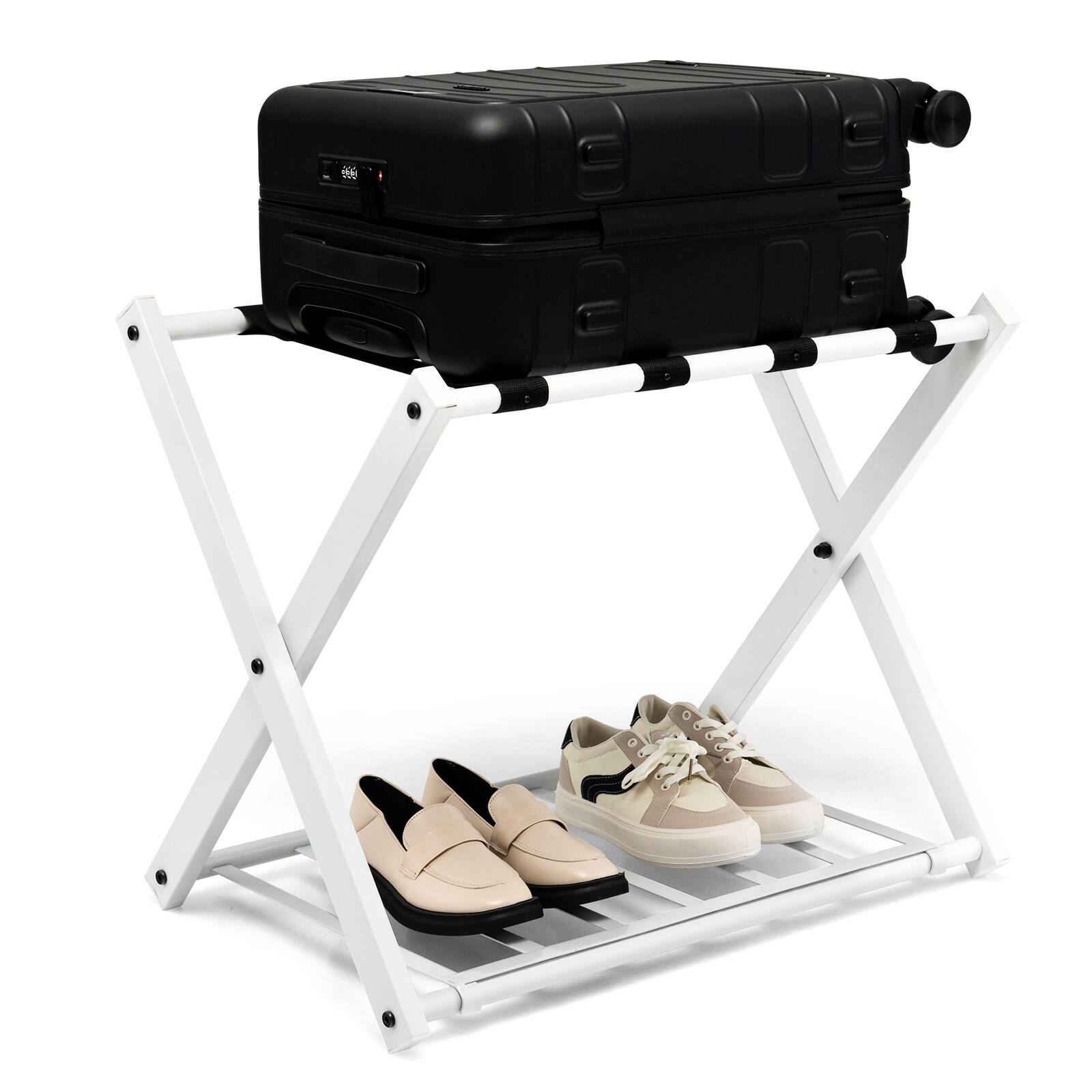 Front. Ecooso - Set of 2 Luggage Racks Folding Metal Suitcase Holders for Bedroom or Hotel Use - White.