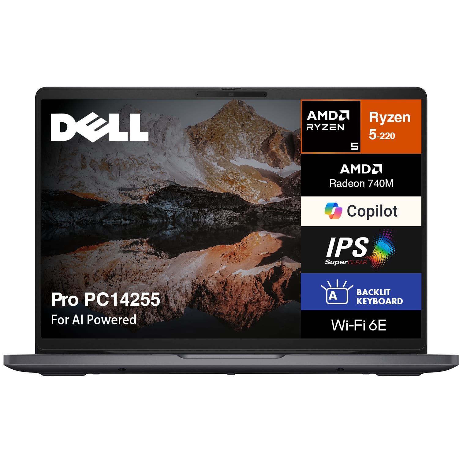 Dell - Pro PC14255 Laptop 14.0 WUXGA (AMD Ryzen 5 220, 16GB DDR5, 256GB M.2 PCIe SSD, AMD Radeon 740M, Win 11 Pro) - Black