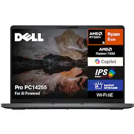 Dell - Pro PC14255 Laptop 14.0 WUXGA (AMD Ryzen 5 220, 32GB DDR5, 1TB M.2 PCIe SSD, AMD Radeon 740M, Win 11 Pro) - Black