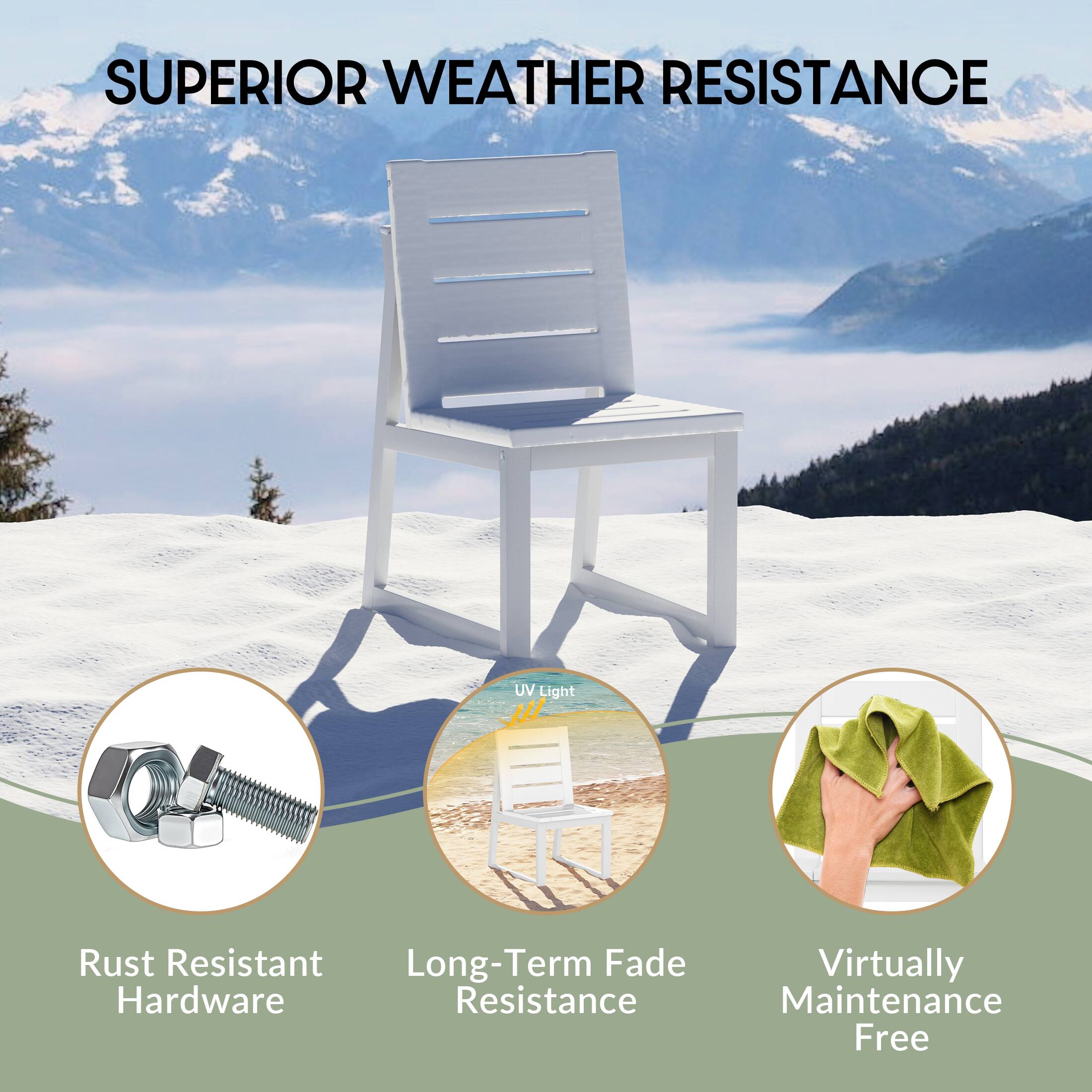 SUPERIOR WEATHER RESISTANCE

- UV Light
- Rust Resistant Long-Term Fade Hardware Resistance
- Virtually Maintenance Free