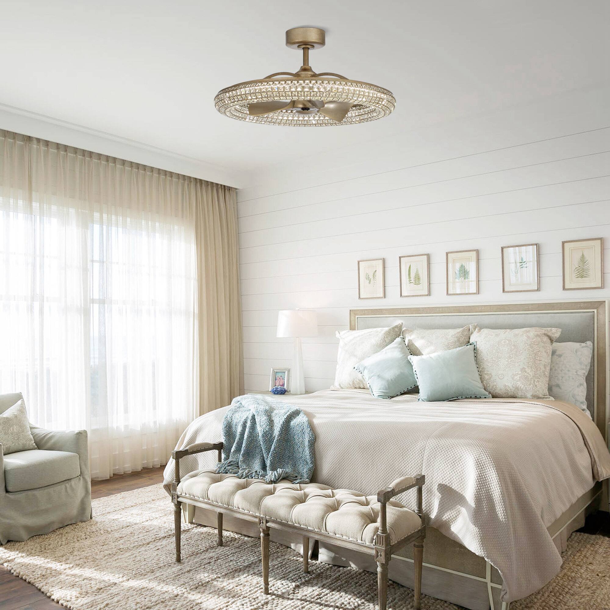 Left. Parrot Uncle - 33" LED Crystal Antique Bronze Chandelier Ceiling Fan with Remote - Antique Bronze.