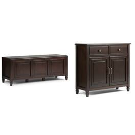 Simpli Home - Connaught Solid Wood 51 inch Wide Storage Bench Trunk and 40 inch Wide Storage Cabinet - Dark Chestnut Brown