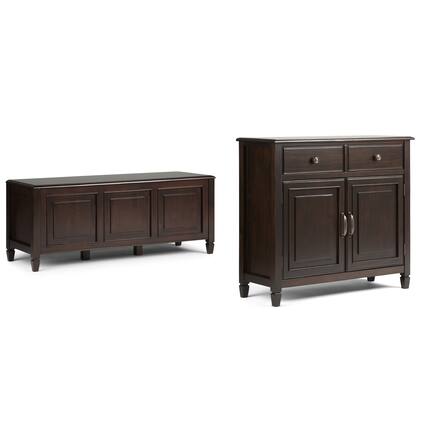 Front. Simpli Home - Connaught Solid Wood 51 inch Wide Storage Bench Trunk and 40 inch Wide Storage Cabinet in Dark Chestnut Brown - Dark Chestnut Brown.