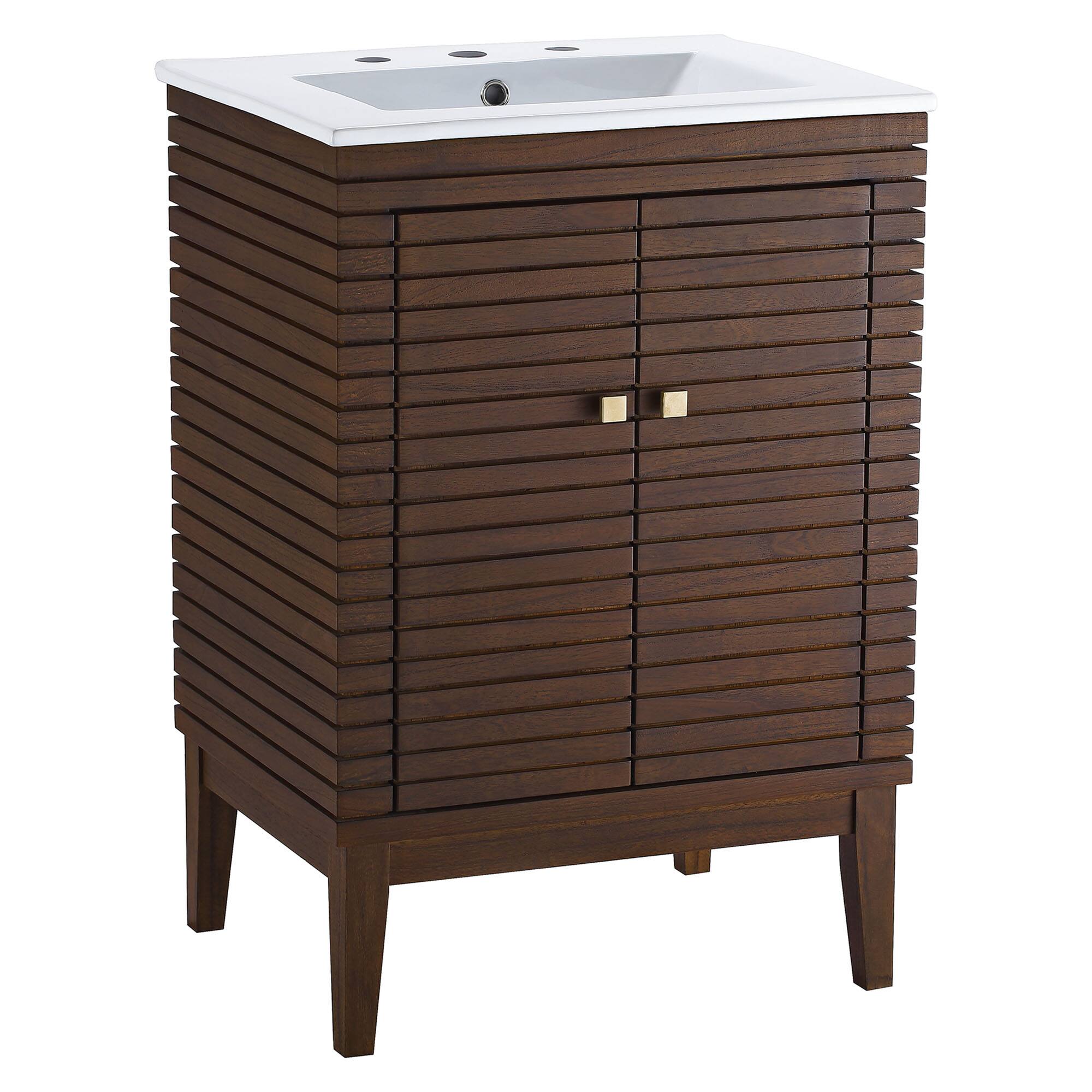 Angle. Modway - Ledger Bathroom Vanity Basin Included - Walnut White.