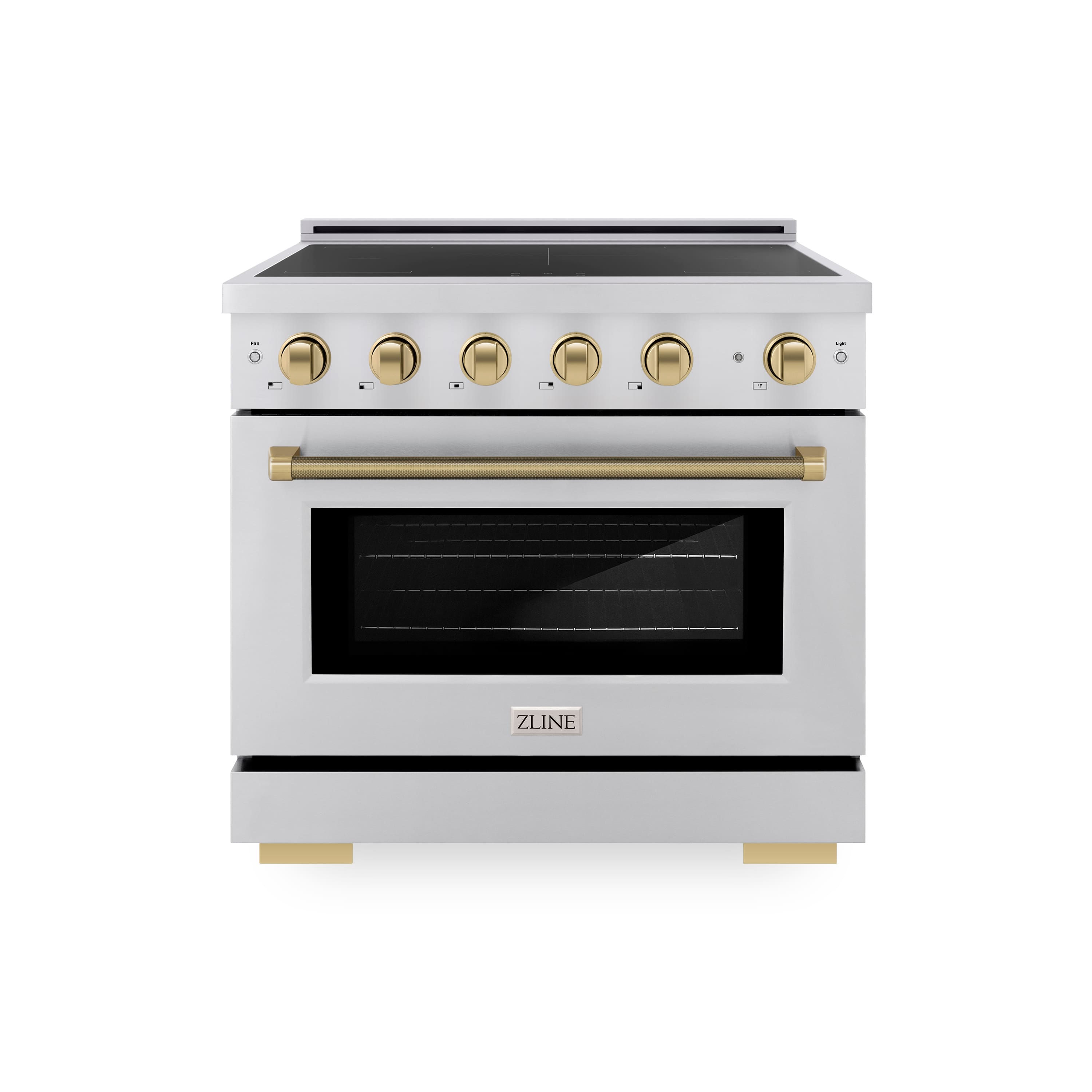 ZLINE - Autograph 36 in. 5.2 cu. ft. Paramount Freestanding Induction Range with 5 Burners and Champagne Bronze Helix Handle - Stainless Steel