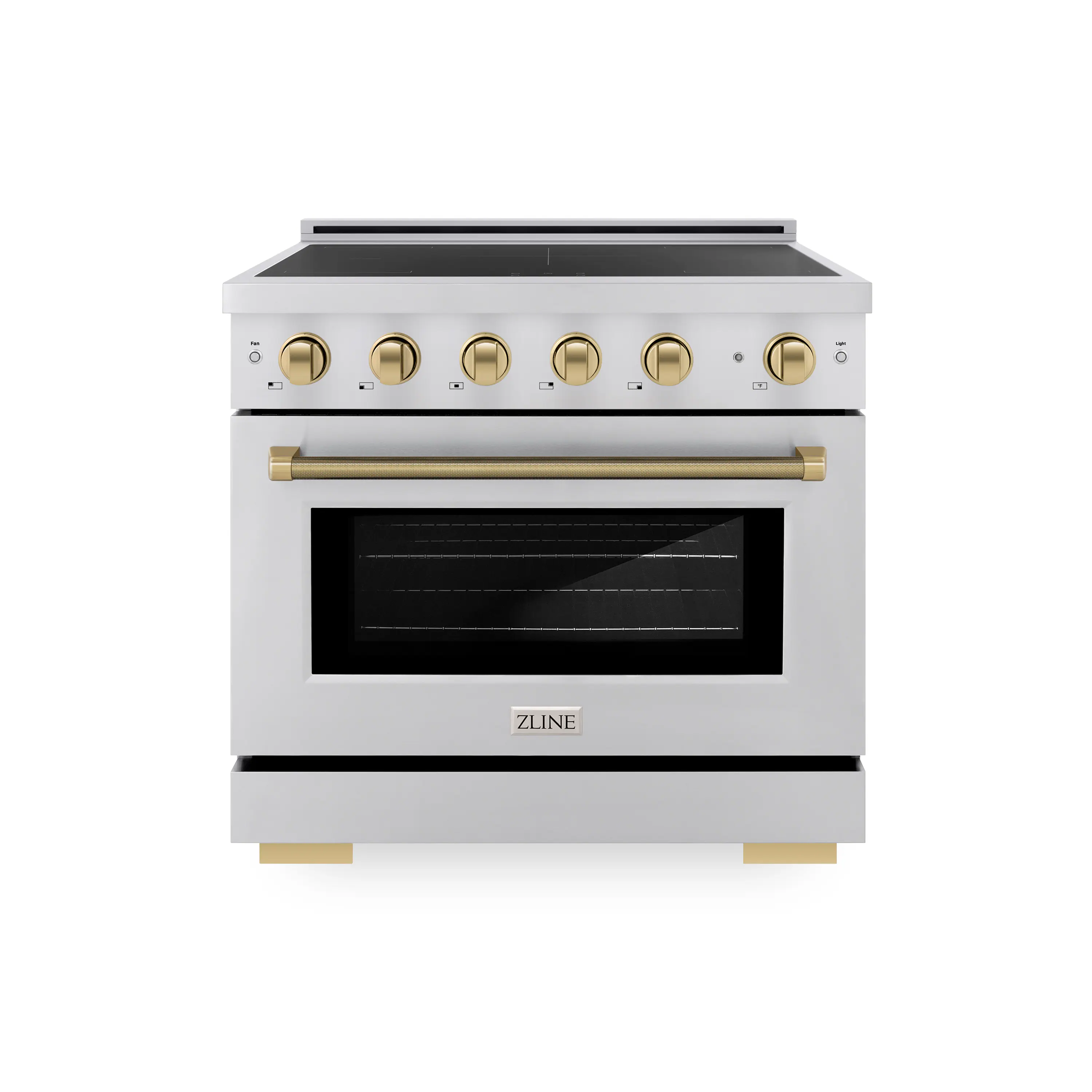 ZLINE - Autograph 36 in. 5.2 cu. ft. Paramount Freestanding Induction Range with 5 Burners and Champagne Bronze Helix Handle - Stainless Steel