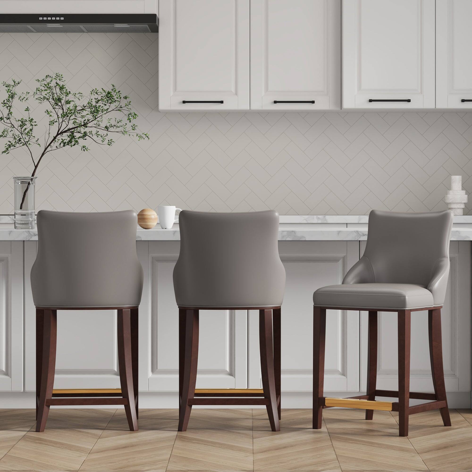 Angle. Manhattan Comfort - Shubert Modern Wood Upholstered Counter Stool - Set of 3 - Dark Taupe.