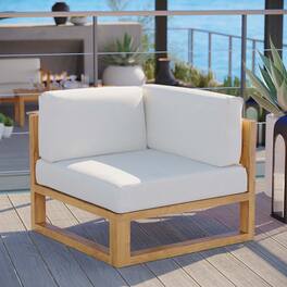 Upland Outdoor Patio Teak Wood Corner Chair by Modway - Natural White