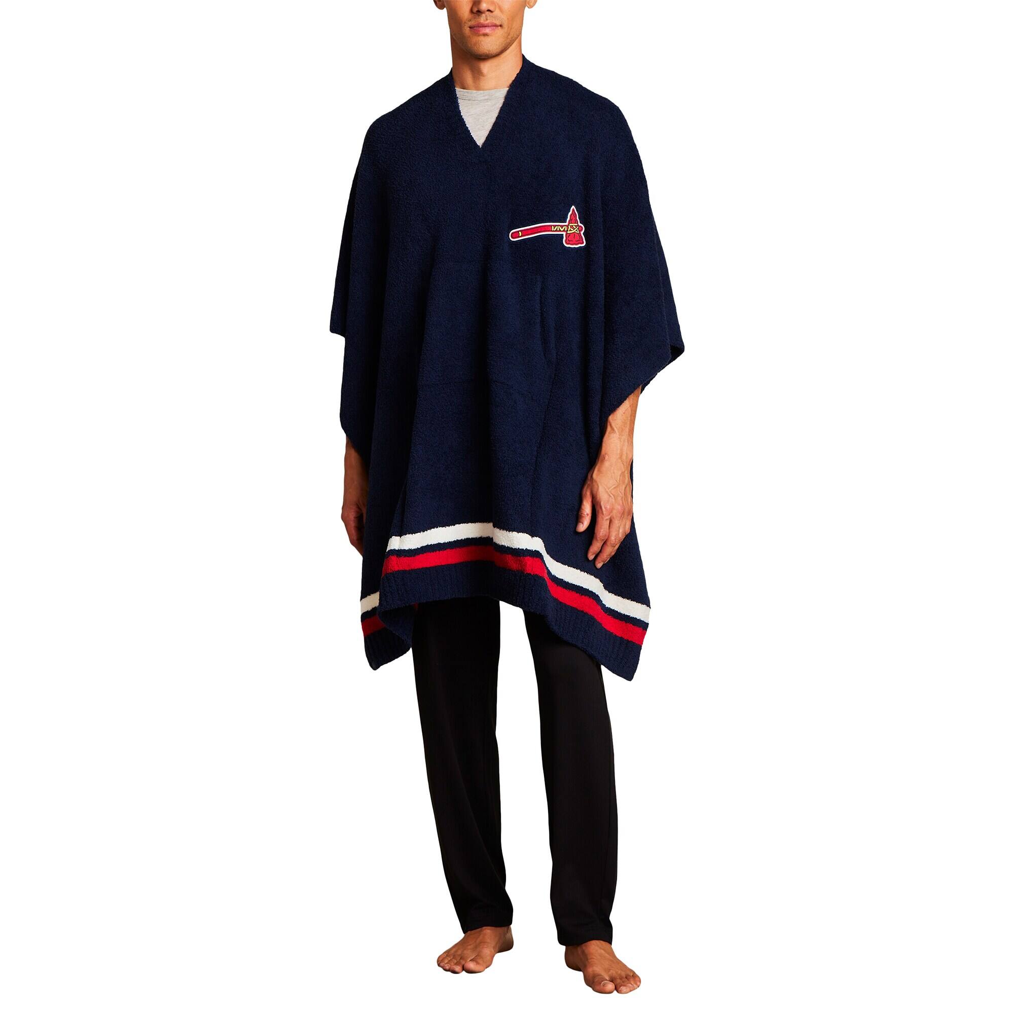 Front. Barefoot Dreams - Navy Atlanta Braves CozyChic 3-in-1 Poncho - Navy.