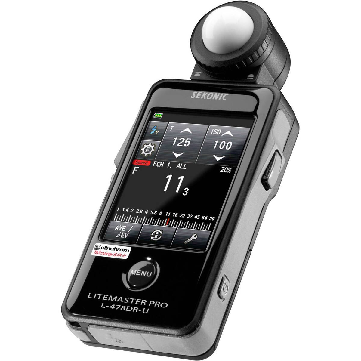 SEKONIC LITEMASTER PRO L-478DR-U

ISO 100
Speed FCH 1, ALL
F 11
20%
AVE / 4 EV

elinchrom Technology Built-In