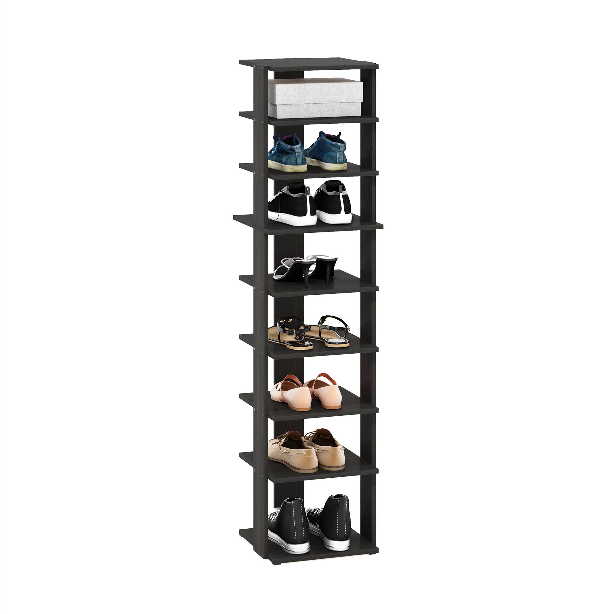 Alt View 3. Furinno - Compact 9-Tier Vertical Space Saving Free Standing Shoe Tower, Shoe Rack for Closet Entryway - Espresso.