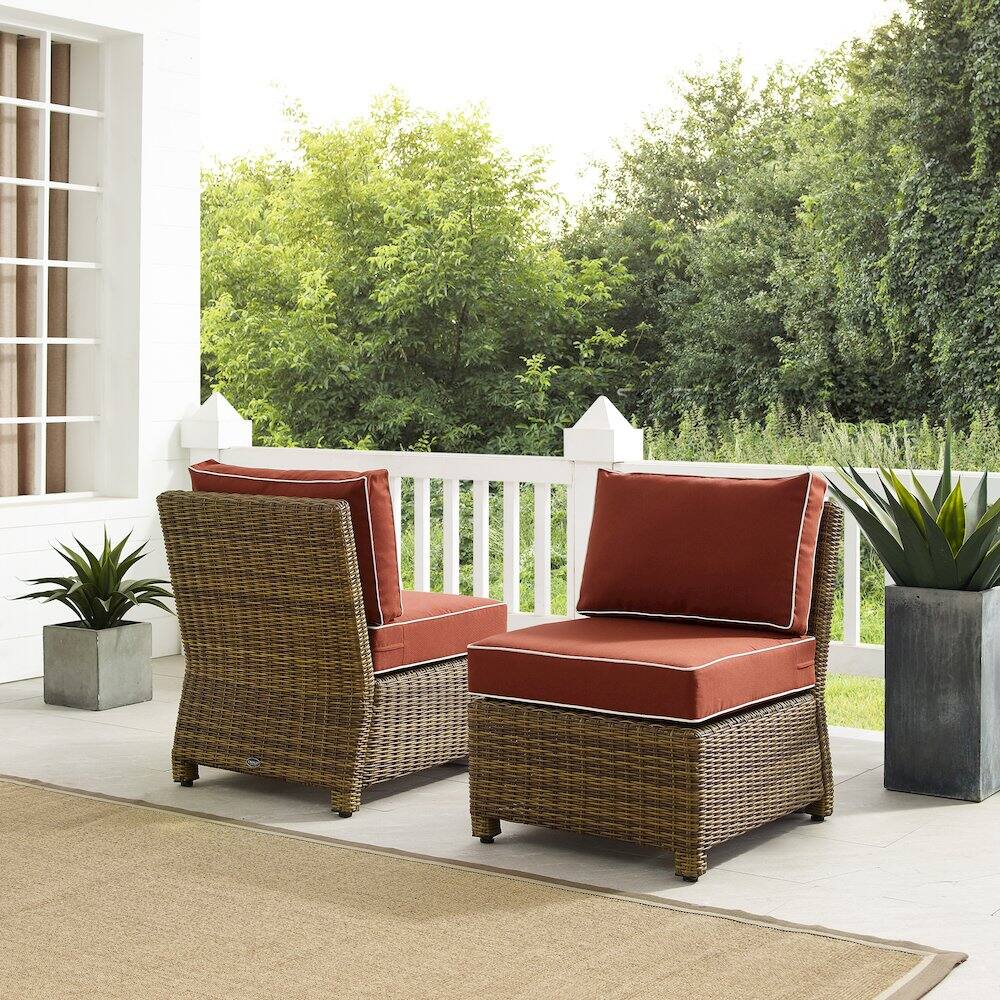 Alt View 4. Crosley Furniture - Bradenton 2Pc Armless Wicker Outdoor Chair Set - 2 Armless Chairs - Sangria.
