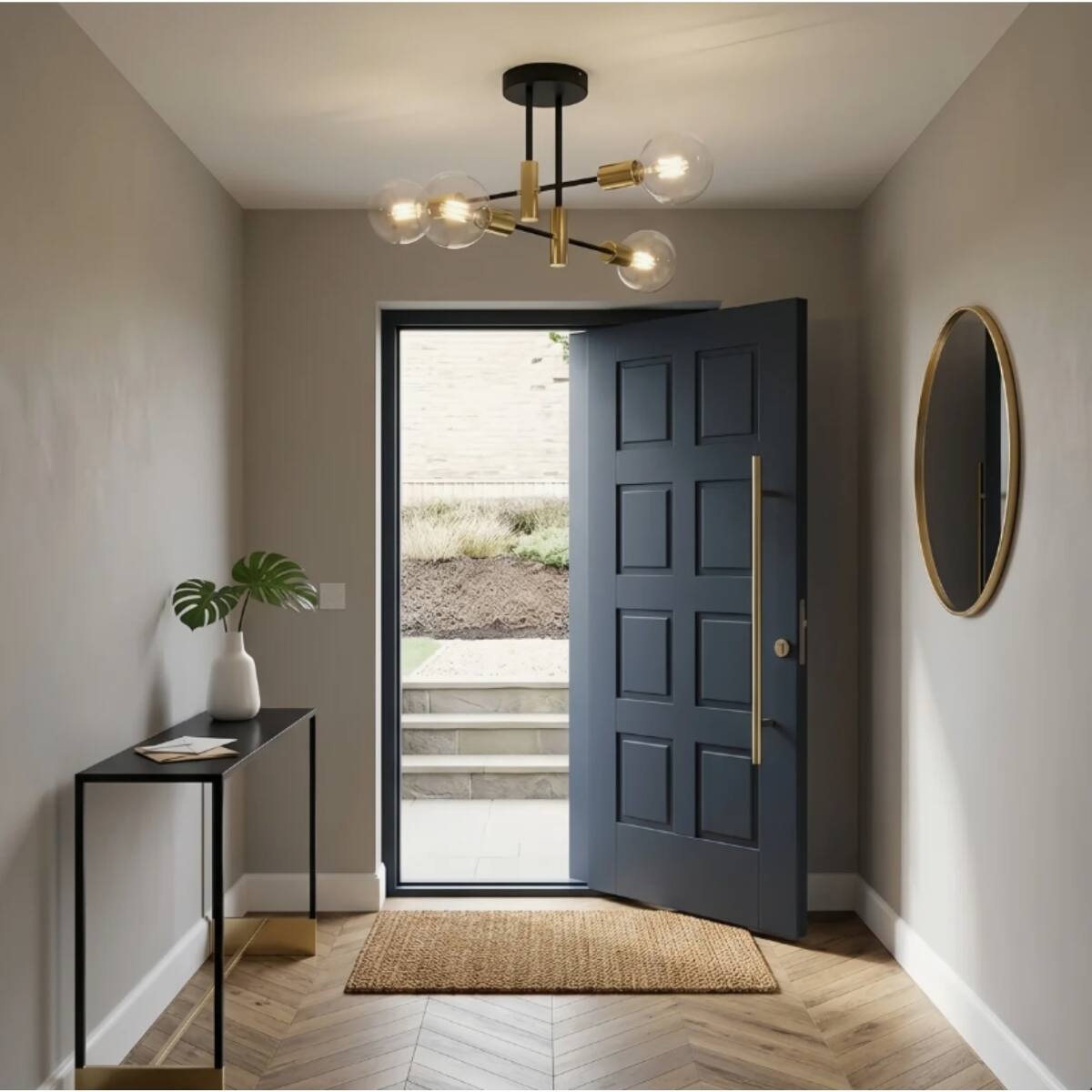 Alt View 2. Loheer - Loheer 4 Light Sputnik Ceiling Light, Black and Gold Semi Flush Mount, Modern Metal Chandelier for Living Room.