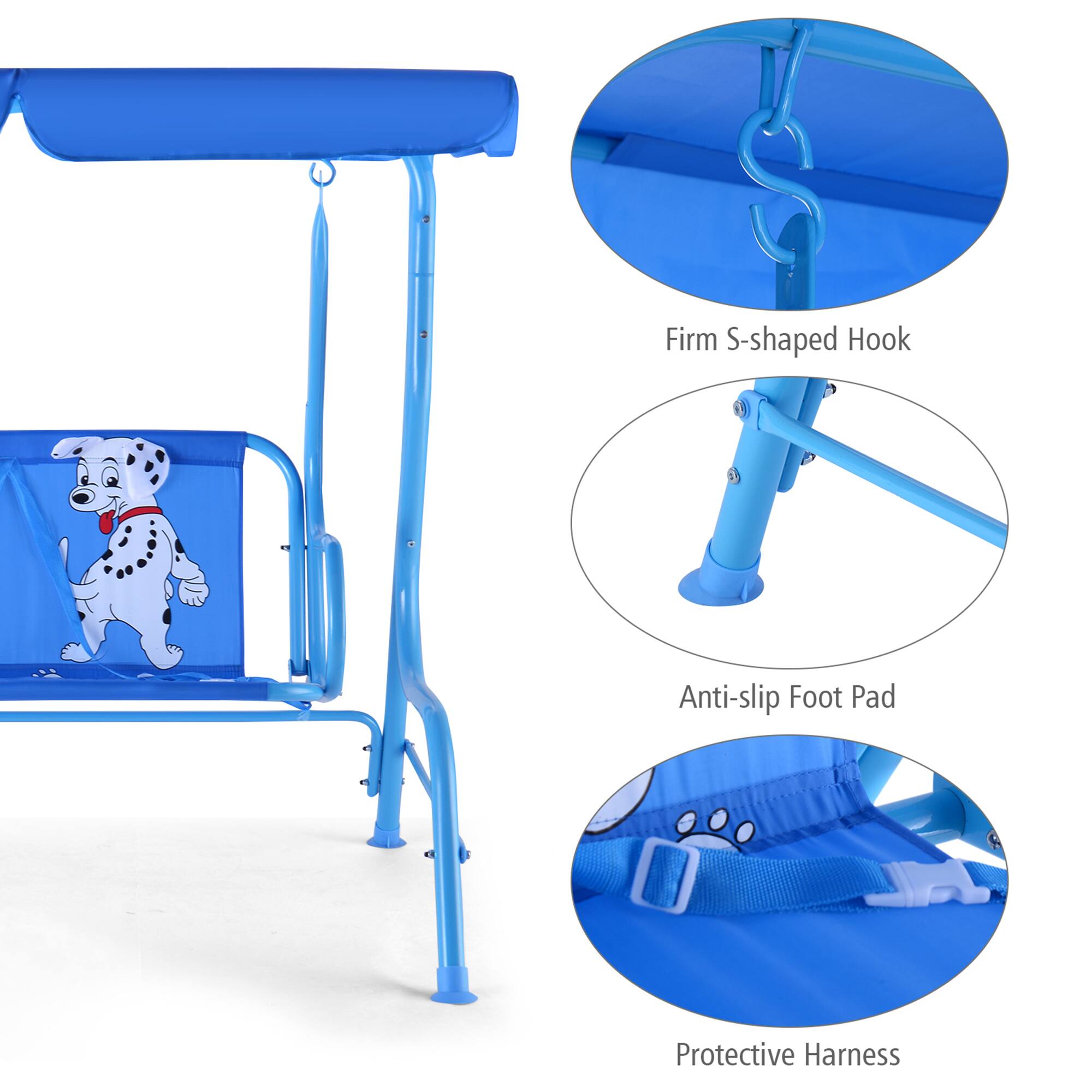 Alt View 8. Gymax - Gymax Kids Patio Porch Bench Swing w/ Safety Belt Canopy Outdoor Furniture Blue - Blue.