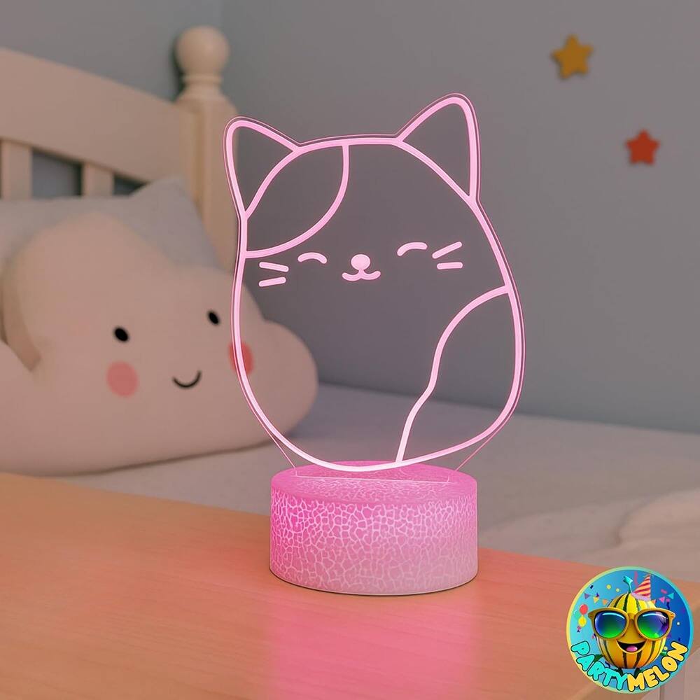 Back. Schertz - 3D Kitty Night Light, 16-Color LED with Remote, Dimmable Cat Decor.
