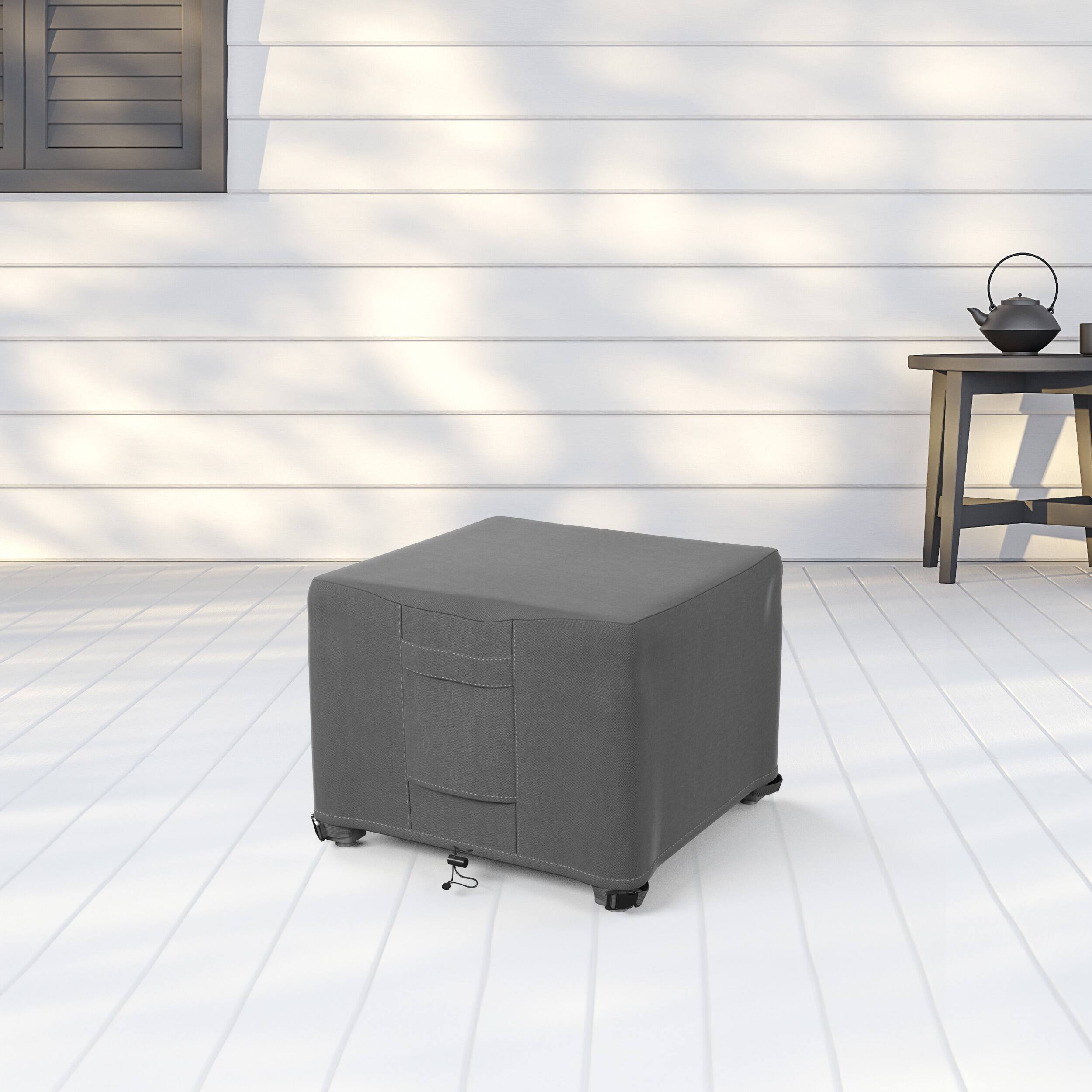 Alt View 3. KHOMO GEAR - Heavy-Duty Small Ottoman Cover, Waterproof Outdoor Furniture Protector, Fade & Weather Resistant - Grey.