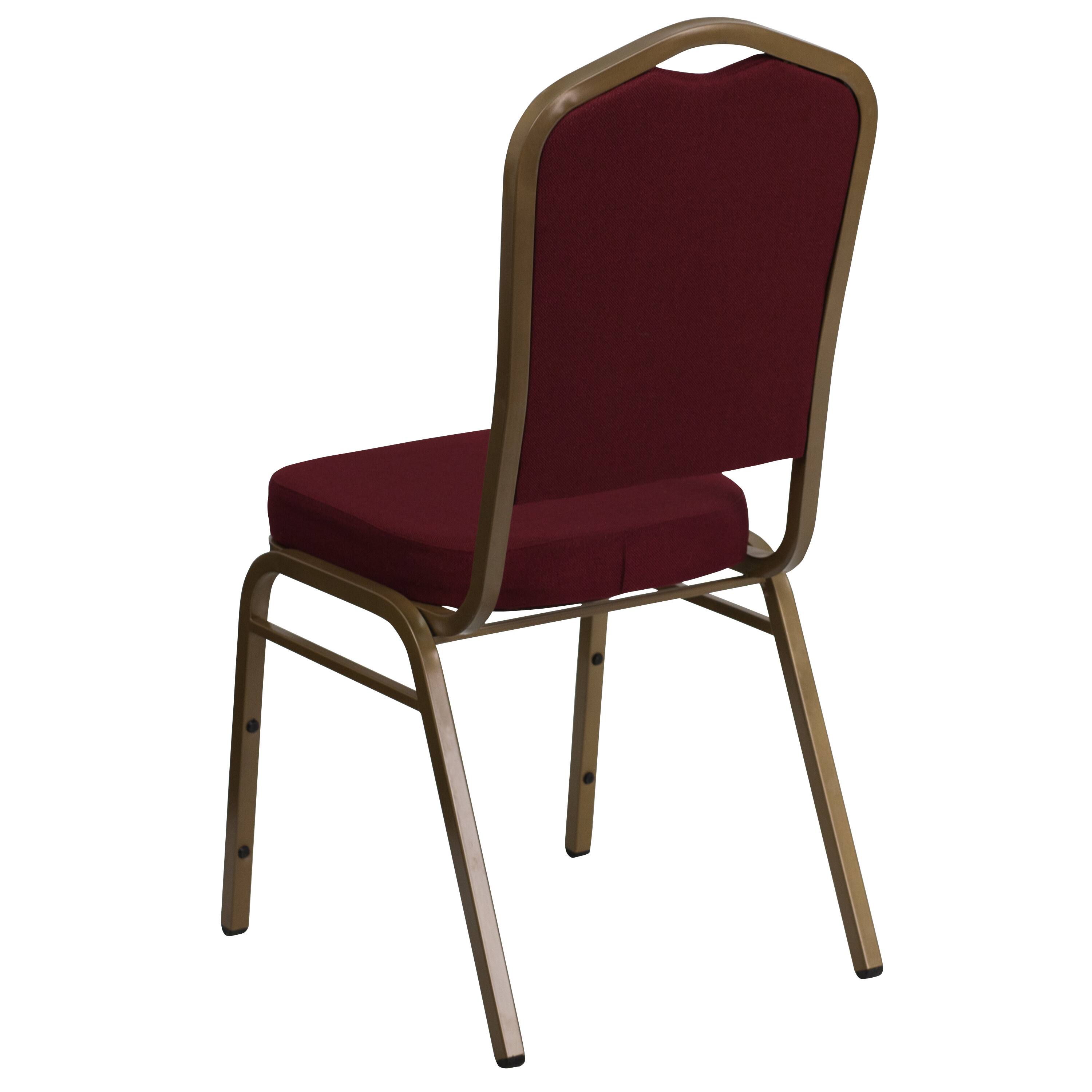 Alt View 5. Emma + Oliver - Crown Back Stacking Banquet Dining Chair - Burgundy Fabric/Gold Frame.