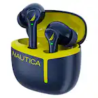 Front. Nautica - Nautica Wireless Stereo Earbuds with Charging Case T670 ( Navy-Yellow) - Navy-Yellow.