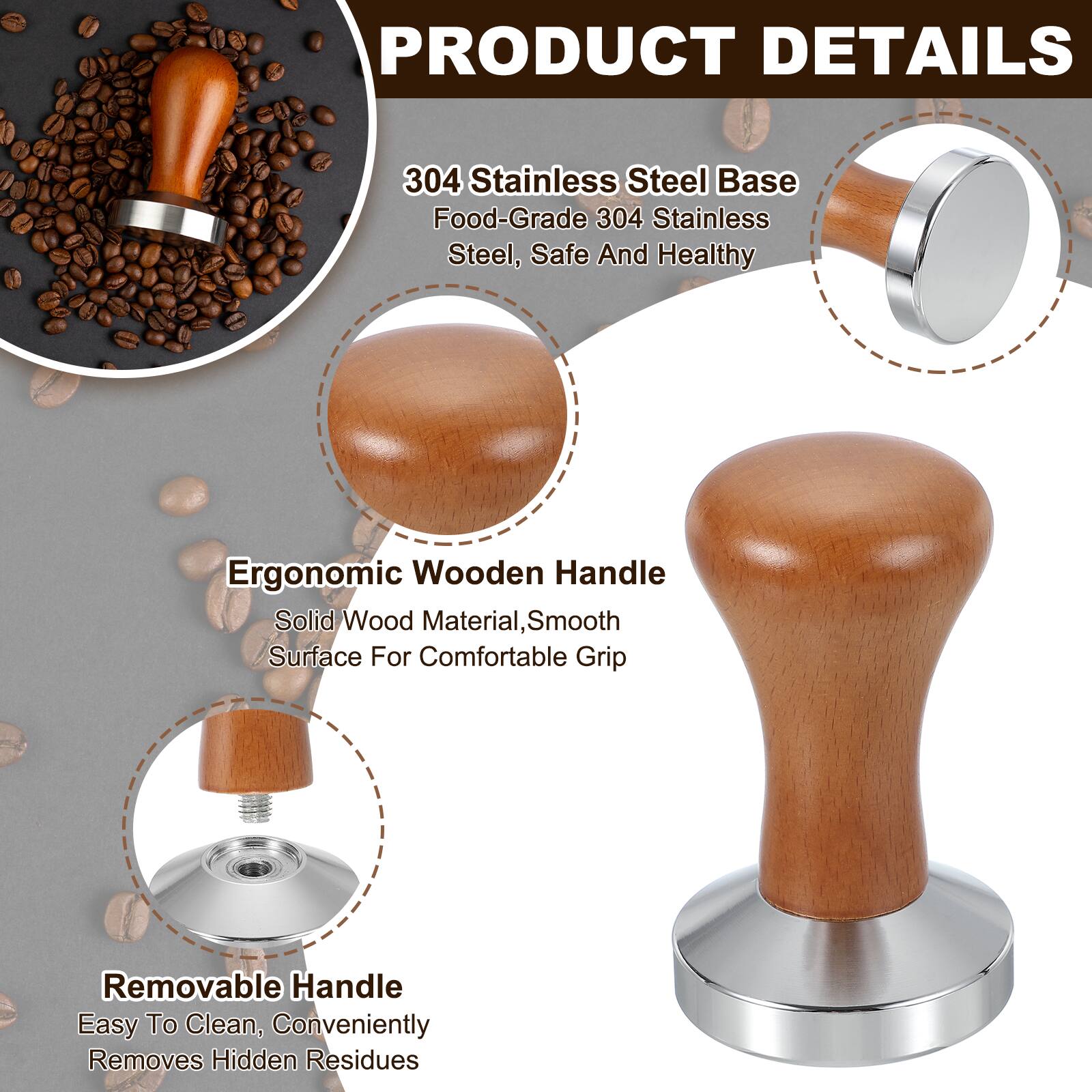 PRODUCT DETAILS

304 Stainless Steel Base
Food-Grade 304 Stainless Steel, Safe And Healthy

Ergonomic Wooden Handle
Solid Wood Material, Smooth Surface For Comfortable Grip

Removable Handle
Easy To Clean, Conveniently Removes Hidden Residues