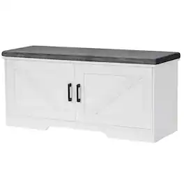 Reds Spade - 2-Tier Storage Bench, 27.6 Wide Shoe Bench with Padded Seat Cushion, Entryway Bench with 2 Barn Doors and - White 39.4" Wide