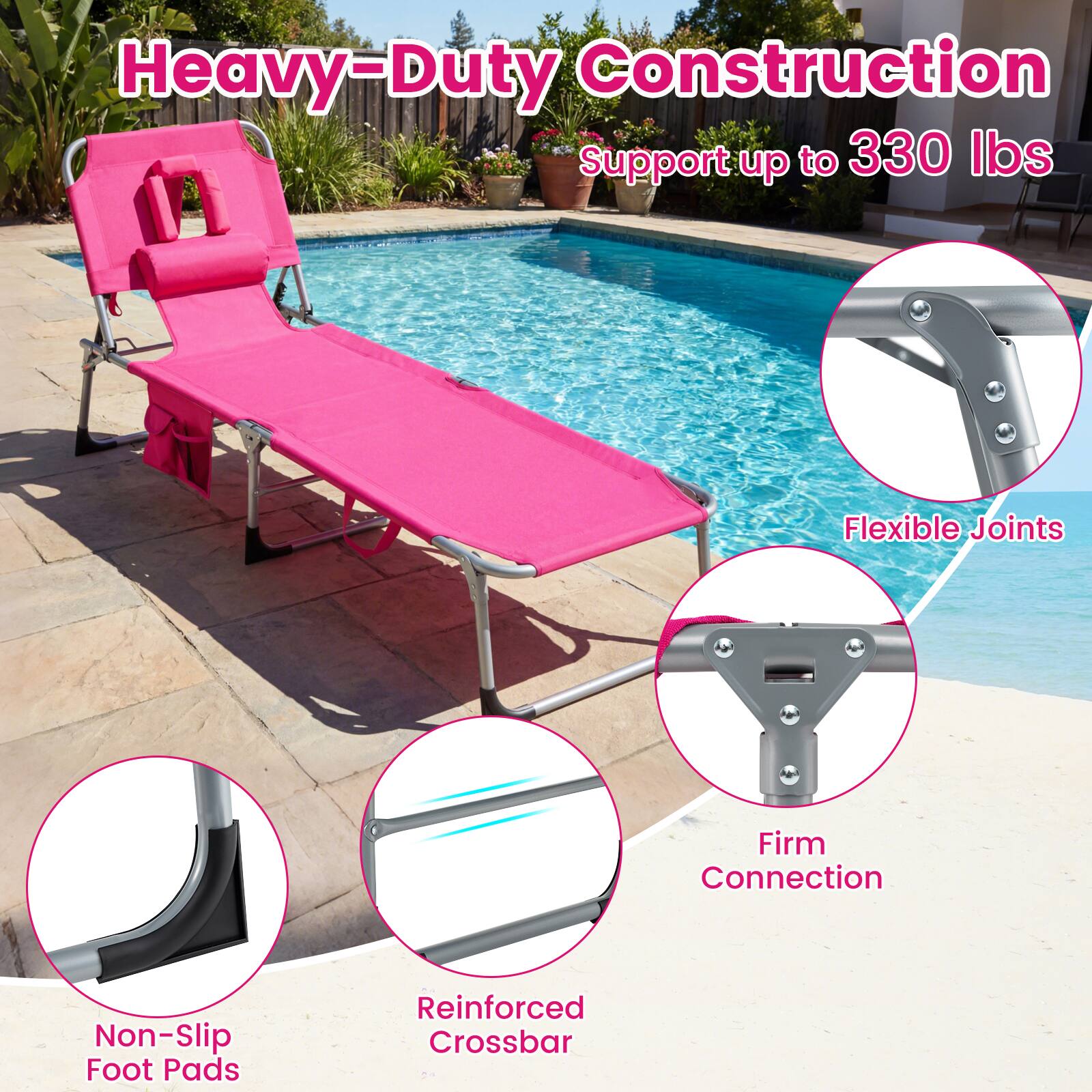 Heavy-Duty Construction  
Support up to 330 lbs  
Flexible Joints  
Firm Connection  
Non-Slip Foot Pads  
Reinforced Crossbar