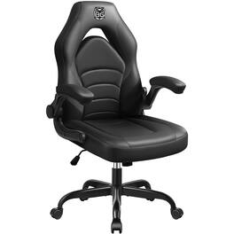Brick Attic - Leather High-Back Gaming Chair with Flip-Up Armrests and Lumbar Support,Height-Adjustable Swivel Computer Chair - Black