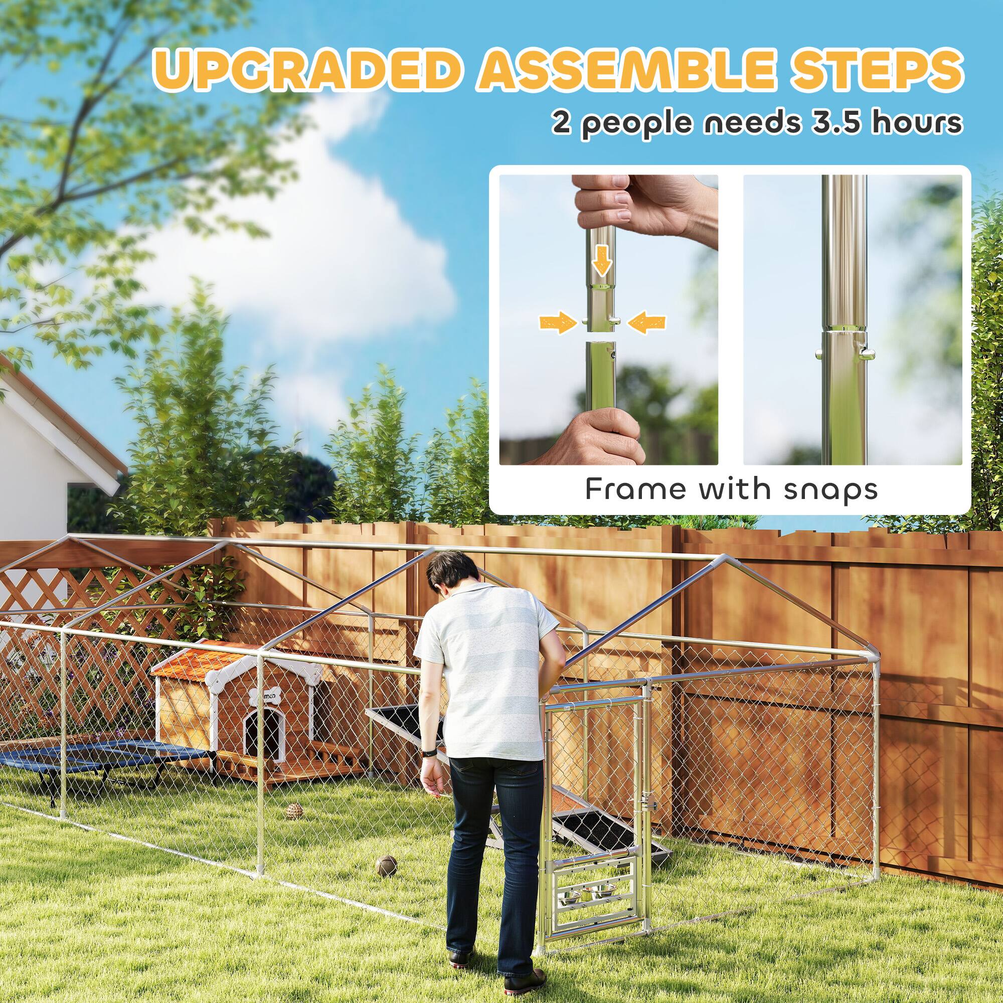 UPGRADED ASSEMBLE STEPS  
2 people needs 3.5 hours  

Frame with snaps