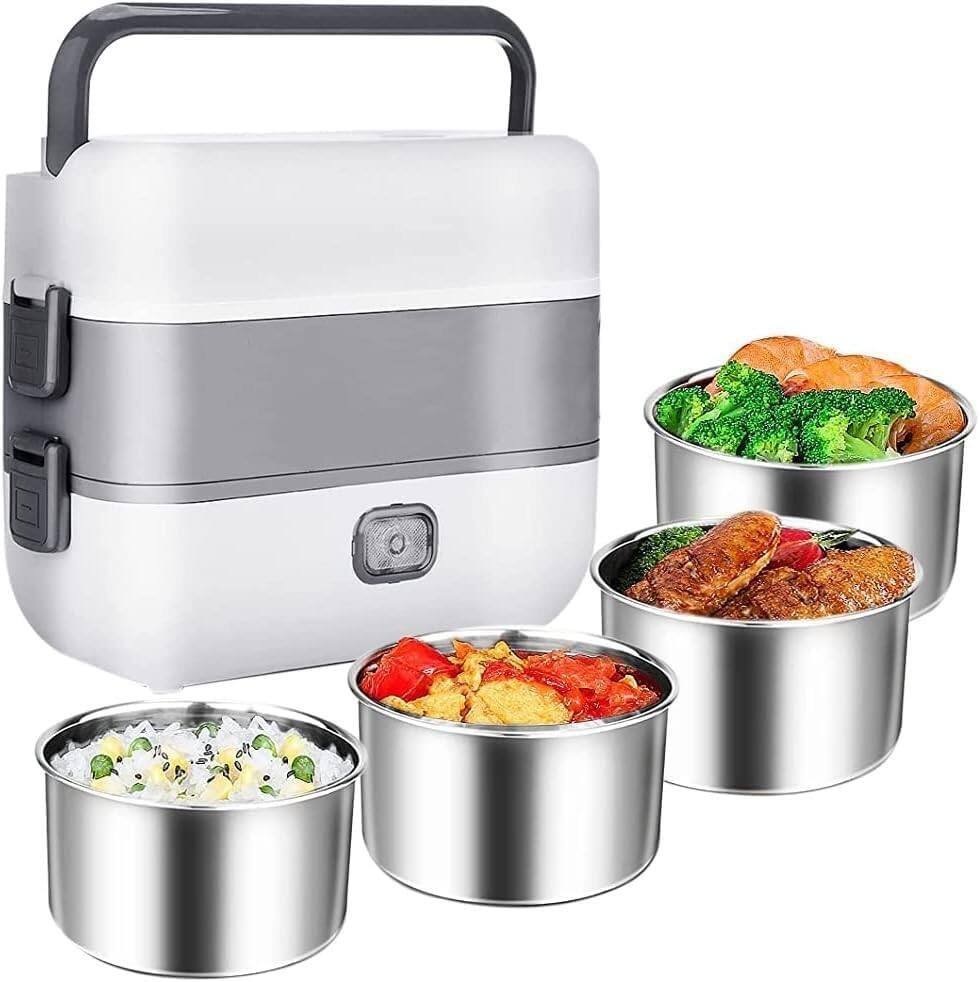 RTMB - 2L Portable Electric Lunch Box 2-Layer with Stainless Steel Steamer, 200W - White