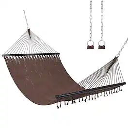 Gymax - Caribbean Hammock for Outside 10 ft Double Hammock w/ Spreader Bar for Patio - Brown
