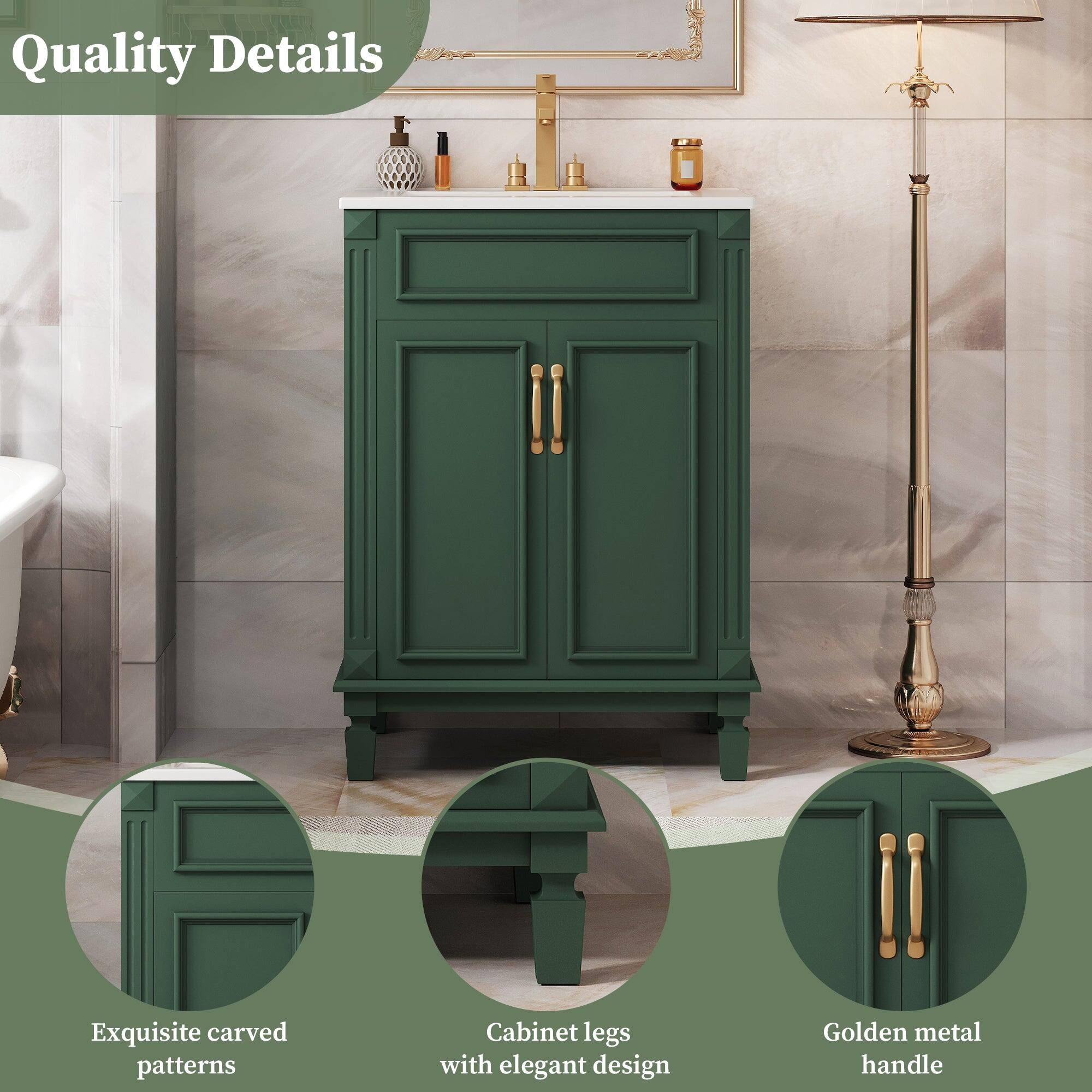 Quality Details

- Exquisite carved patterns
- Cabinet legs with elegant design
- Golden metal handle
