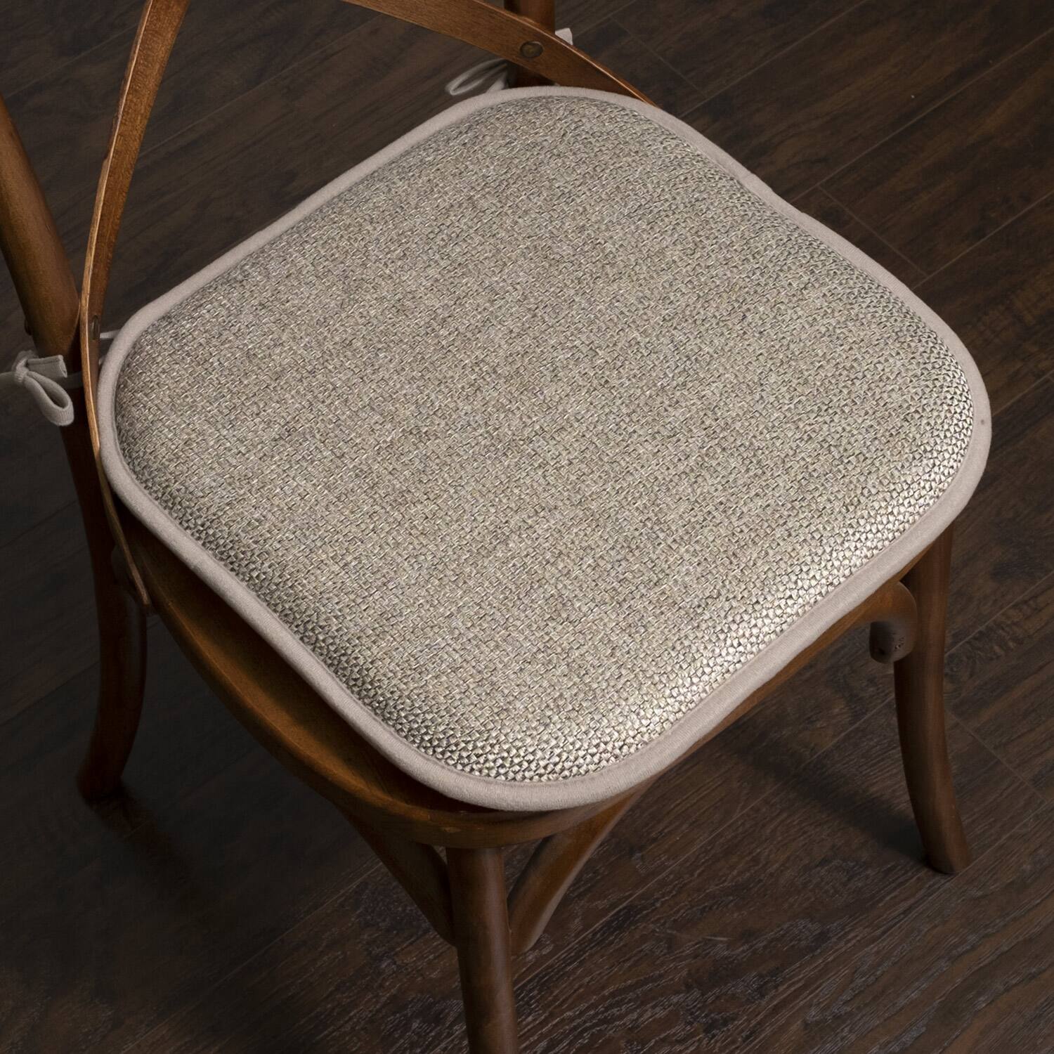 Back. Sweet Home Collection - Cameron Memory Foam No Slip Back 16" x 16" Chair Pad Cushion with Ties, 2-Pack - Beige/Taupe.