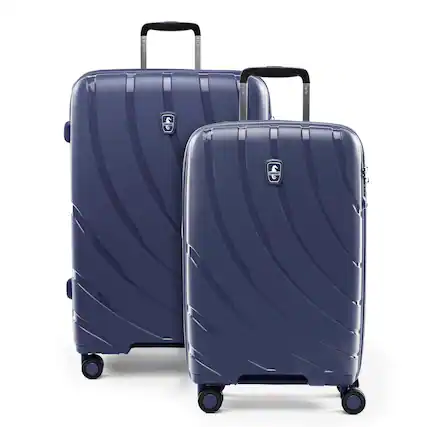 Front. Atlantic - Atlantic 2-Piece Luggage Set - Carry-on & Convertible Medium to Large Checked Expandable Hardside Spinners - Nautical Navy.