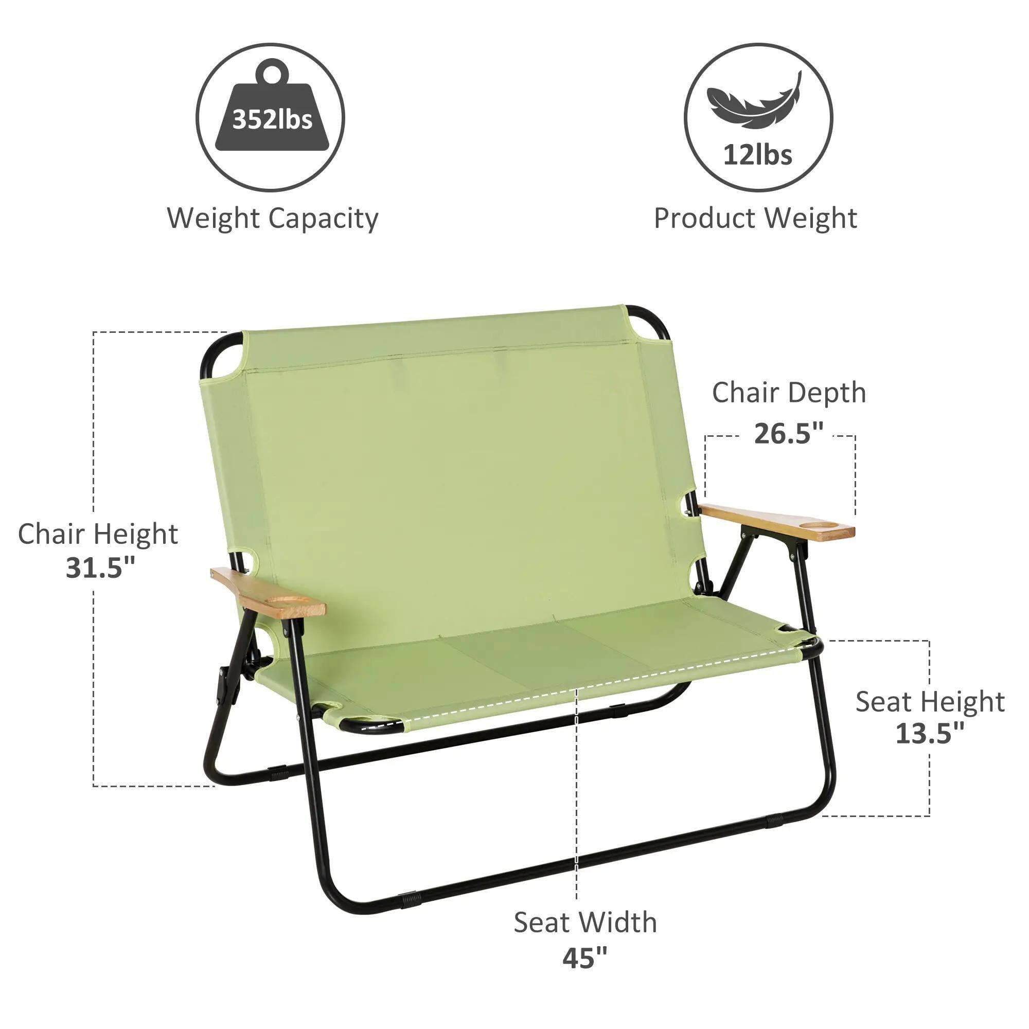 Weight Capacity: 352lbs
Product Weight: 12lbs
Chair Depth: 26.5"
Chair Height: 31.5"
Seat Height: 13.5"
Seat Width: 45"