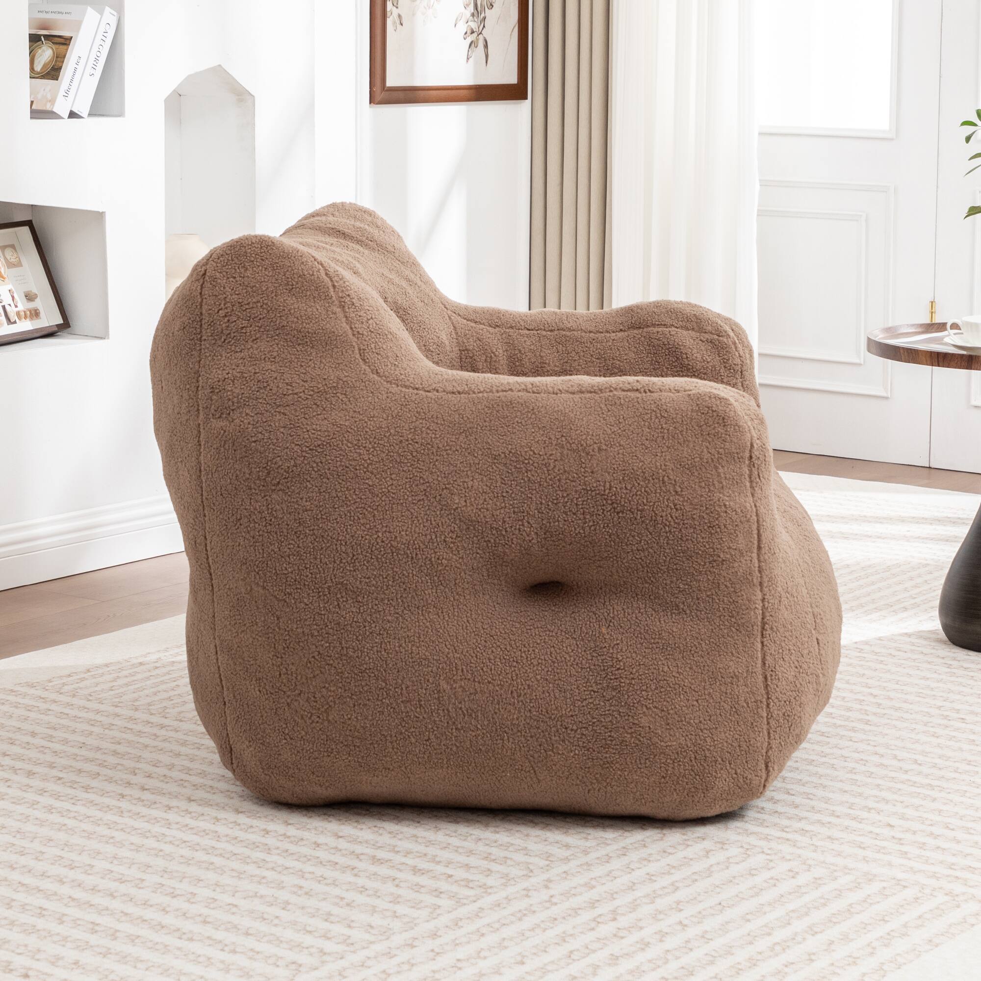 Back. GOODSILO - Bean Bag Sofa Chair with Armrests - Stuffed High-Density Foam, Lazy Comfy Chair for Adults, Living Room, Bedroom Reading - Coffee.