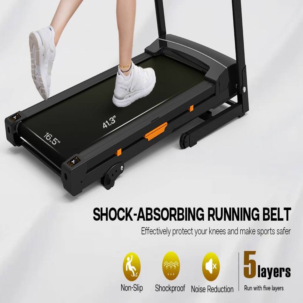 16.5" x 41.3" SHOCK-ABSORBING RUNNING BELT  
Effectively protect your knees and make sports safer  
5 layers  
Non-Slip  
Shockproof  
Noise Reduction  
Run with five layers