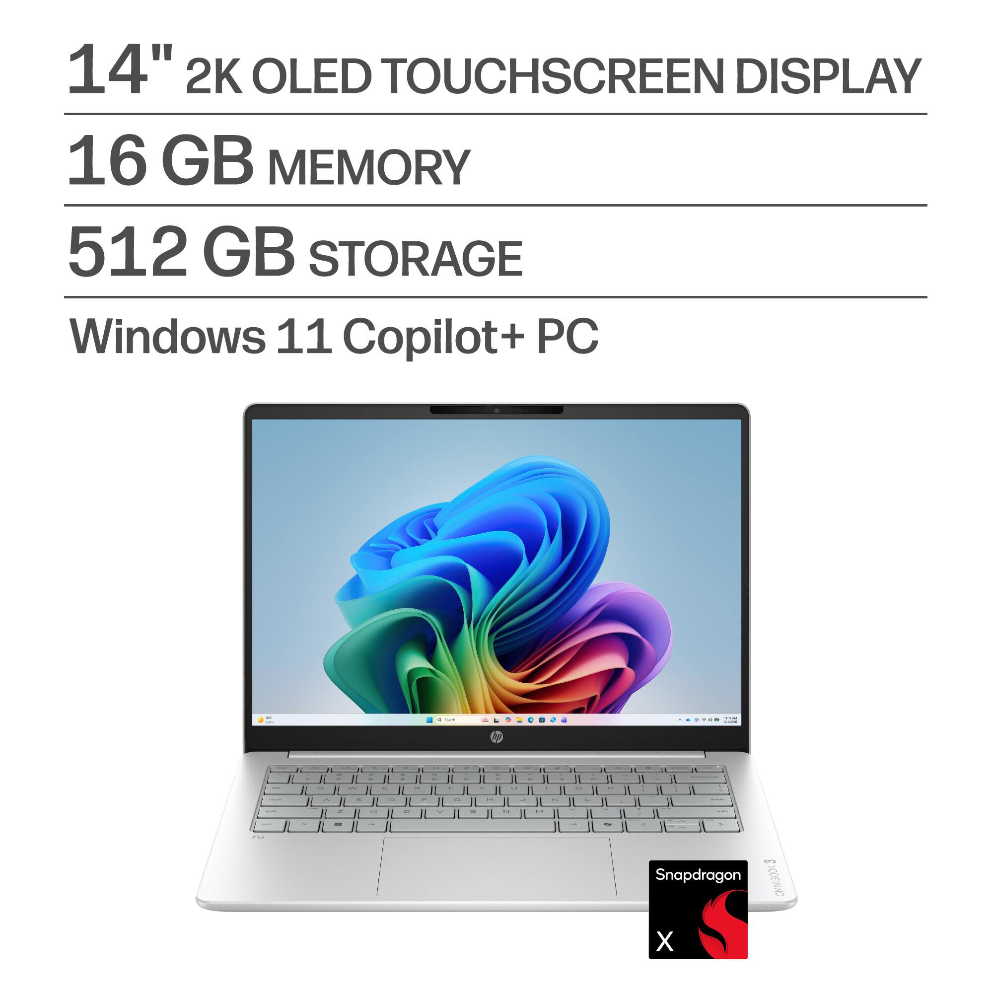 "HP - OmniBook 3 - 14"" 2K Touchscreen Laptop - Snapdragon X - 16GB Memory - 512GB SSD - Copilot+ PC - Glacier Silver" price history on PriceWatchPro