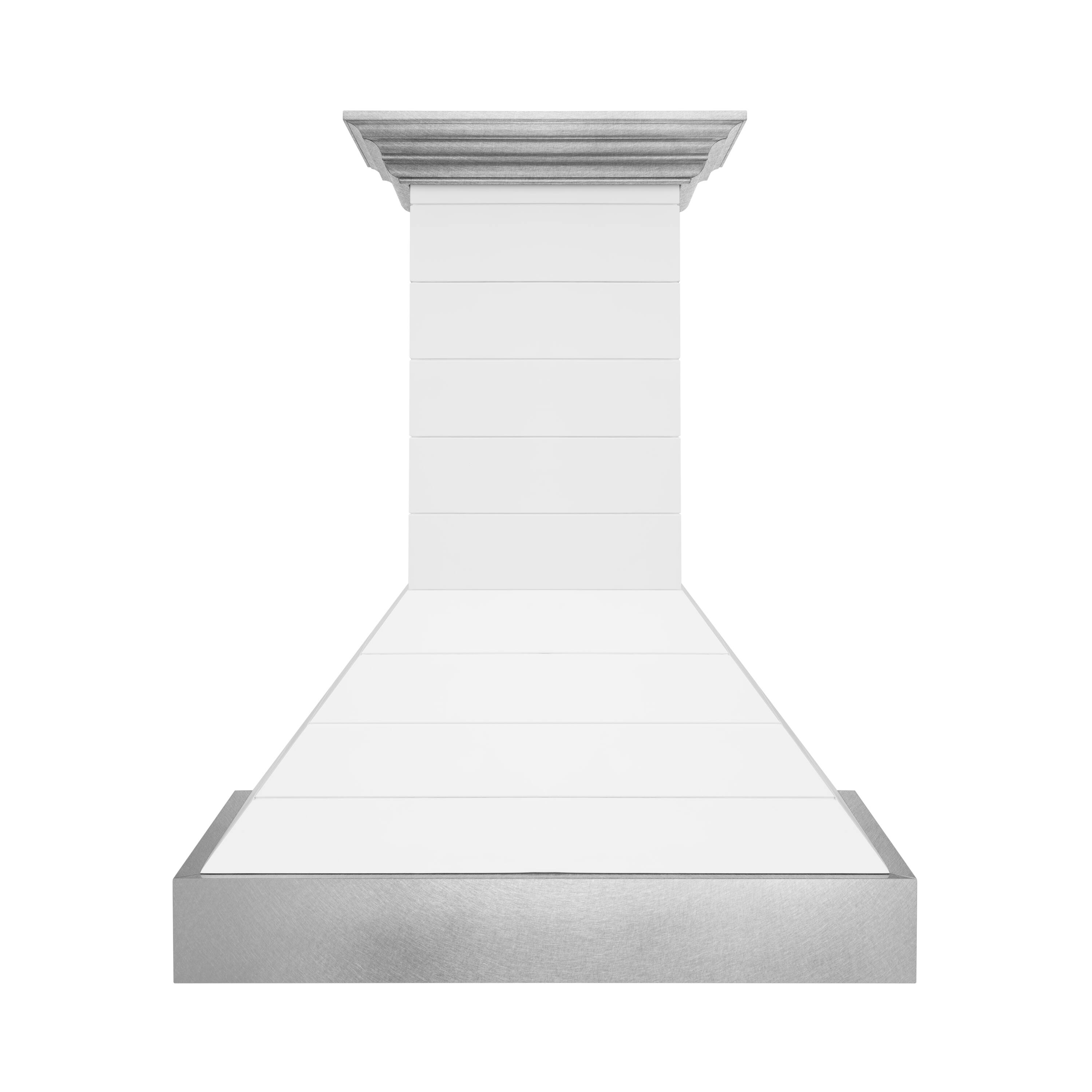 Front. ZLINE - ZLINE 36 in. Wooden Wall Mount Range Hood in Rustic Shiplap Bright White Finish with Stainless Steel Accents (365WW-36) - White.