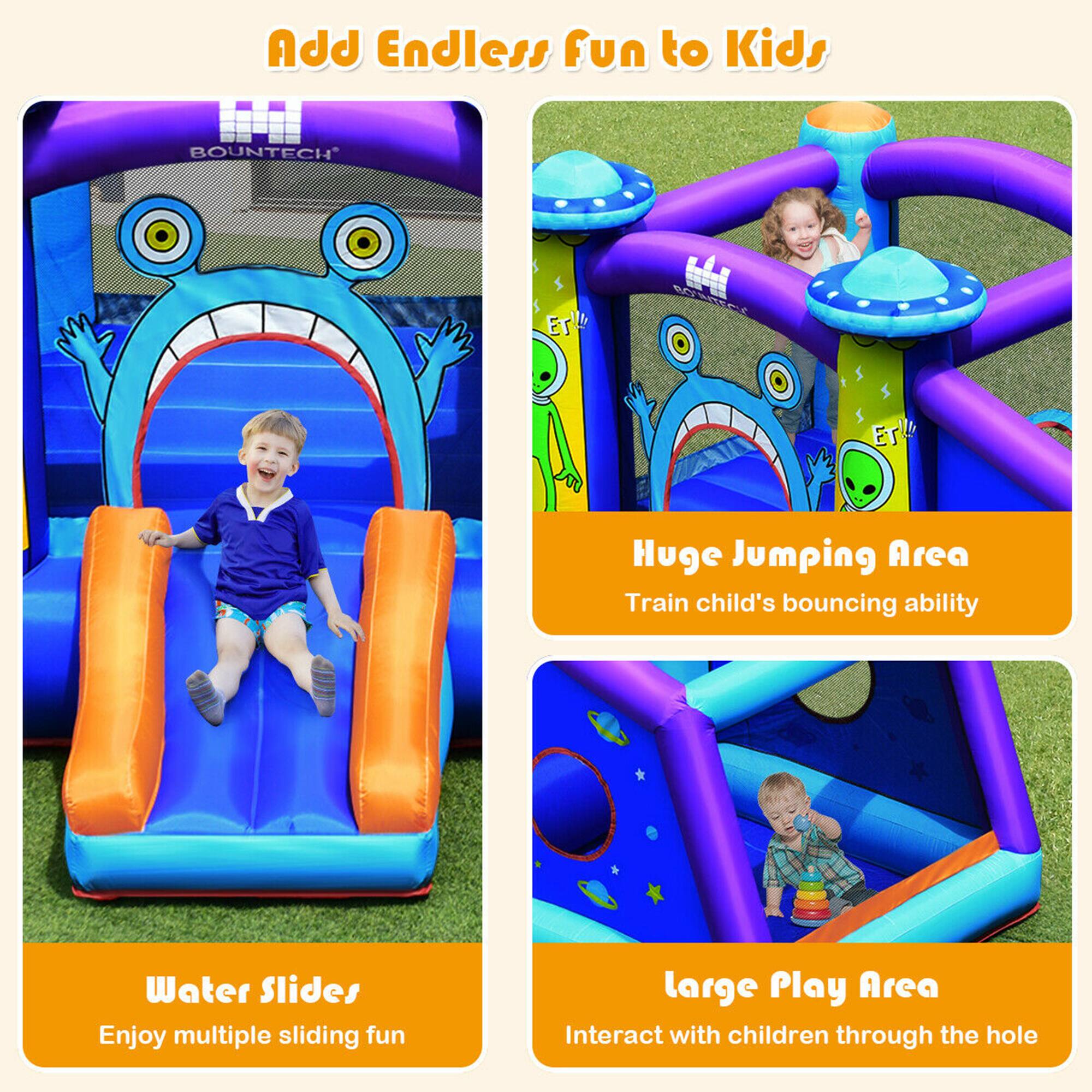 Add Endless Fun to Kids

- Water Slides
  Enjoy multiple sliding fun

- Huge Jumping Area
  Train child's bouncing ability

- Large Play Area
  Interact with children through the hole
