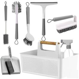 OU - 8-Piece Home Cleaning Tools Set – Silicone Squeegee, Scrub Brushes, Organizer Caddy & More