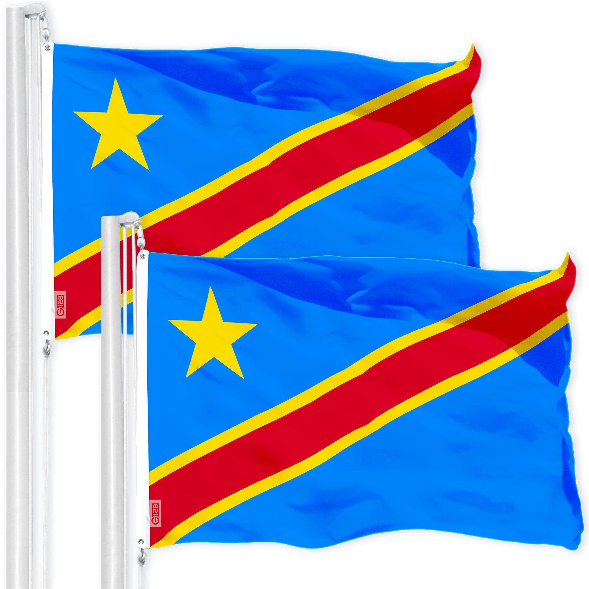 G128 - 2-Pack DR Congo Flag 3 x 5 ft — 150D Polyester, Brass Grommets, Indoor/Outdoor - Assorted Colors