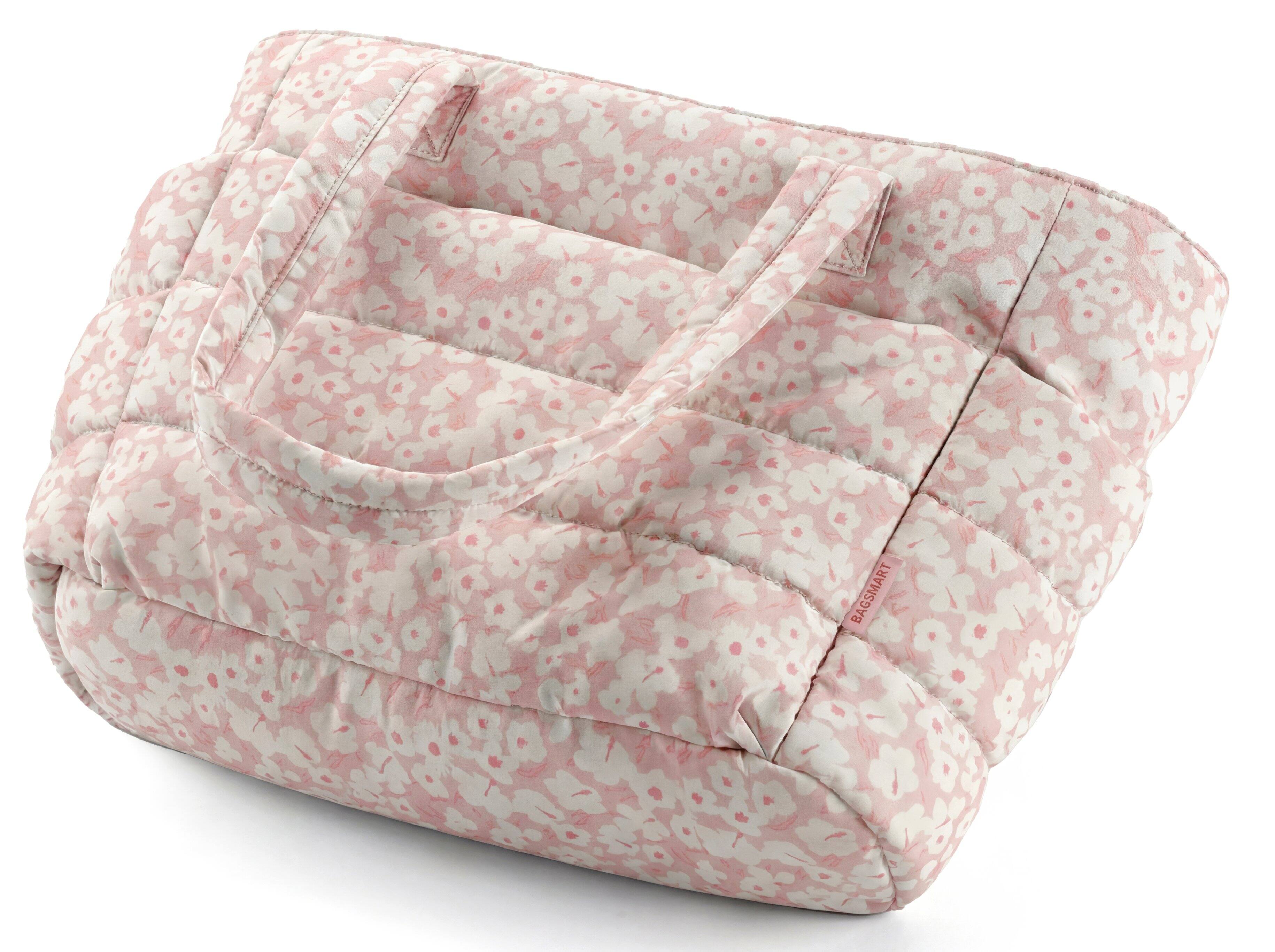 Alt View 1. Bagsmart - Puffer 20L Large Tote, Water-Resistant Floral Tote with 15.6" Laptop Compartment for Commute & Travel - Pink Floral.