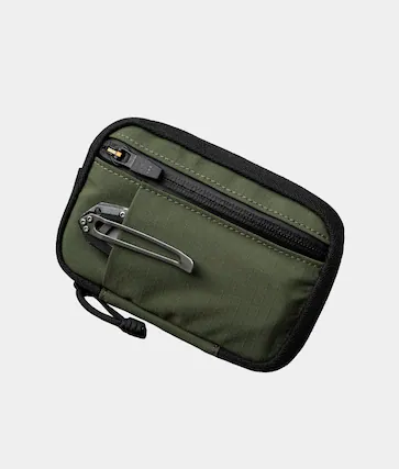 Front. ALPAKA - HUB Pouch V2 - RFID Wallet Organizer Pouch - Compact pocket EDC for cash, cards & small essentials - Green Axoflux 210D.
