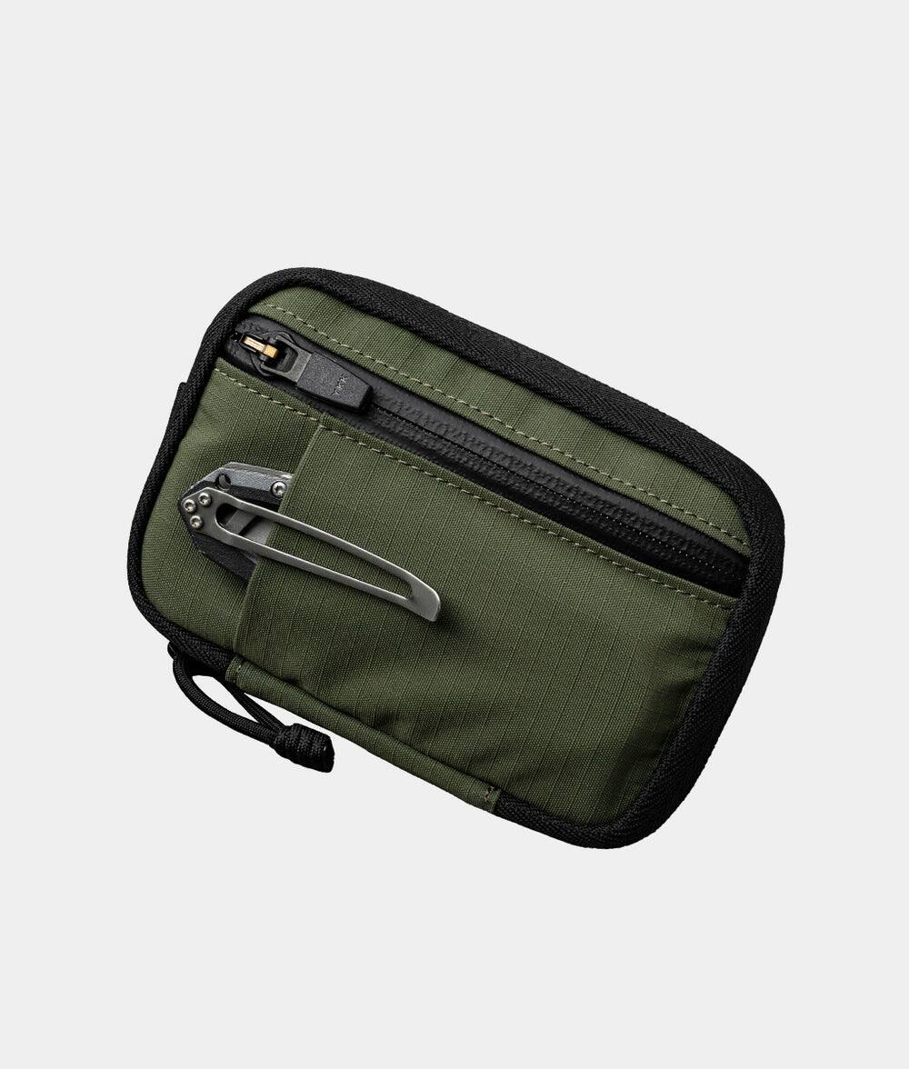 Front. ALPAKA - HUB Pouch V2 - RFID Wallet Organizer Pouch - Compact pocket EDC for cash, cards & small essentials - Green Axoflux 210D.