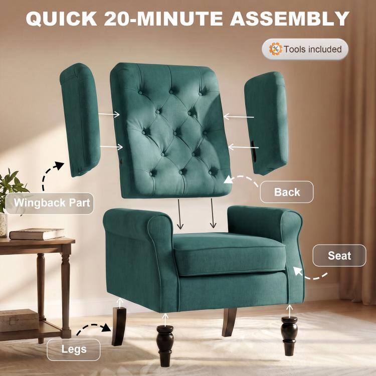QUICK 20-MINUTE ASSEMBLY  
Tools included  
Wingback Part  
Back  
Seat  
Legs