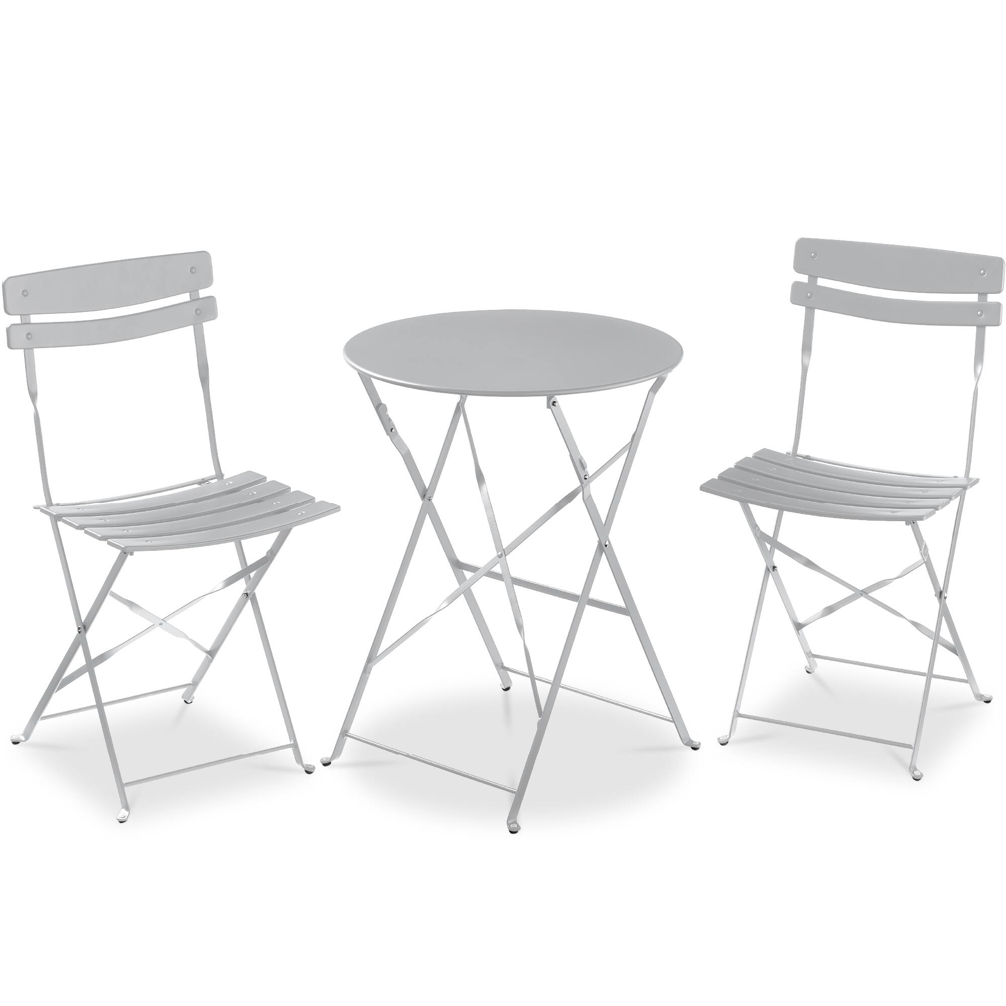Front. Best Choice Products - Best Choice Products 3-Piece Small Bistro Set, Folding Patio Furniture Set of 2 Chairs and Table - Gray - Gray.